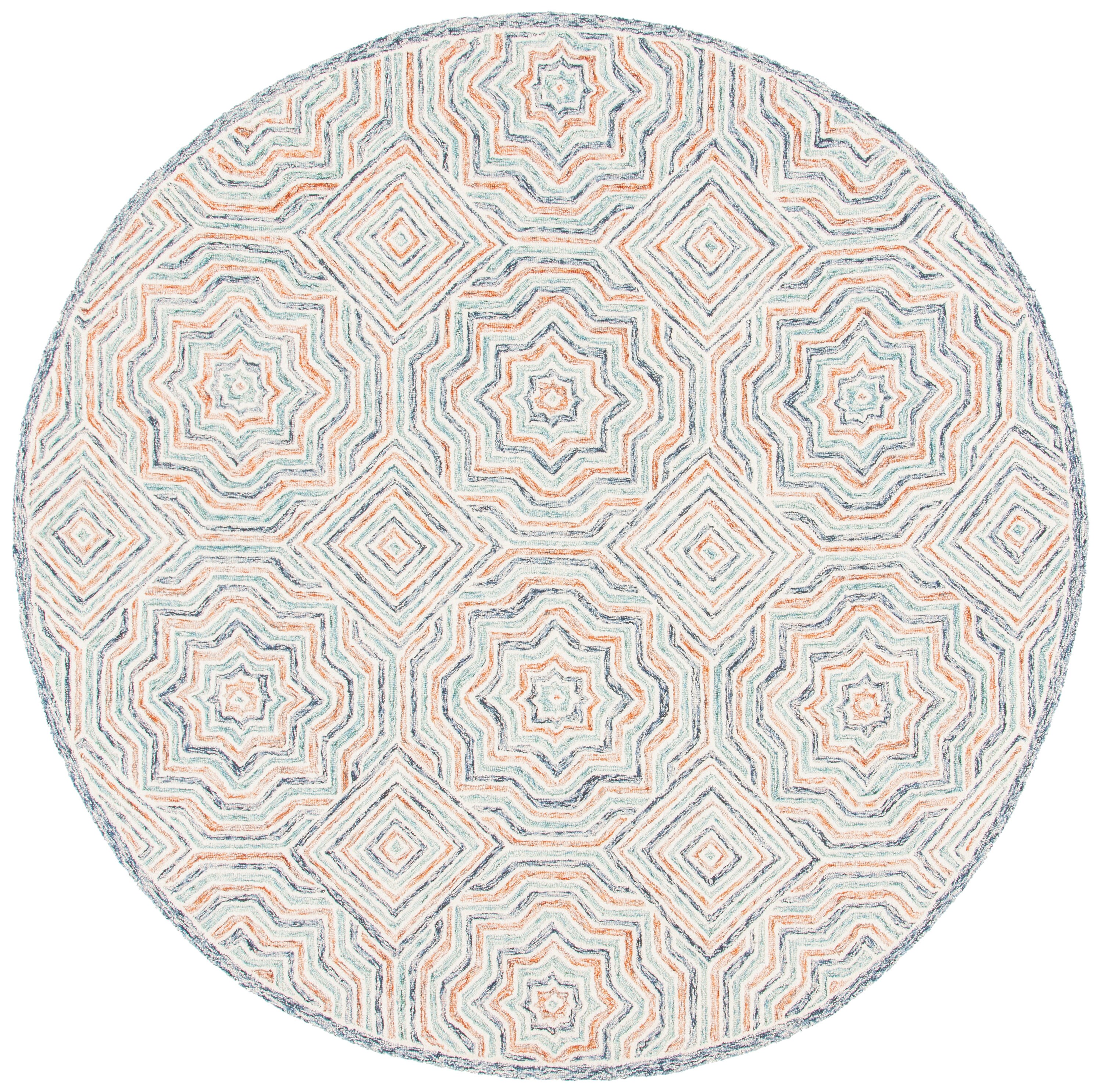 Safavieh CPR215M-7R Capri 7 x 7 (ft) Tufted Wool Blue/Rust Round Indoor Geometric Bohemian/Eclectic Area rug
