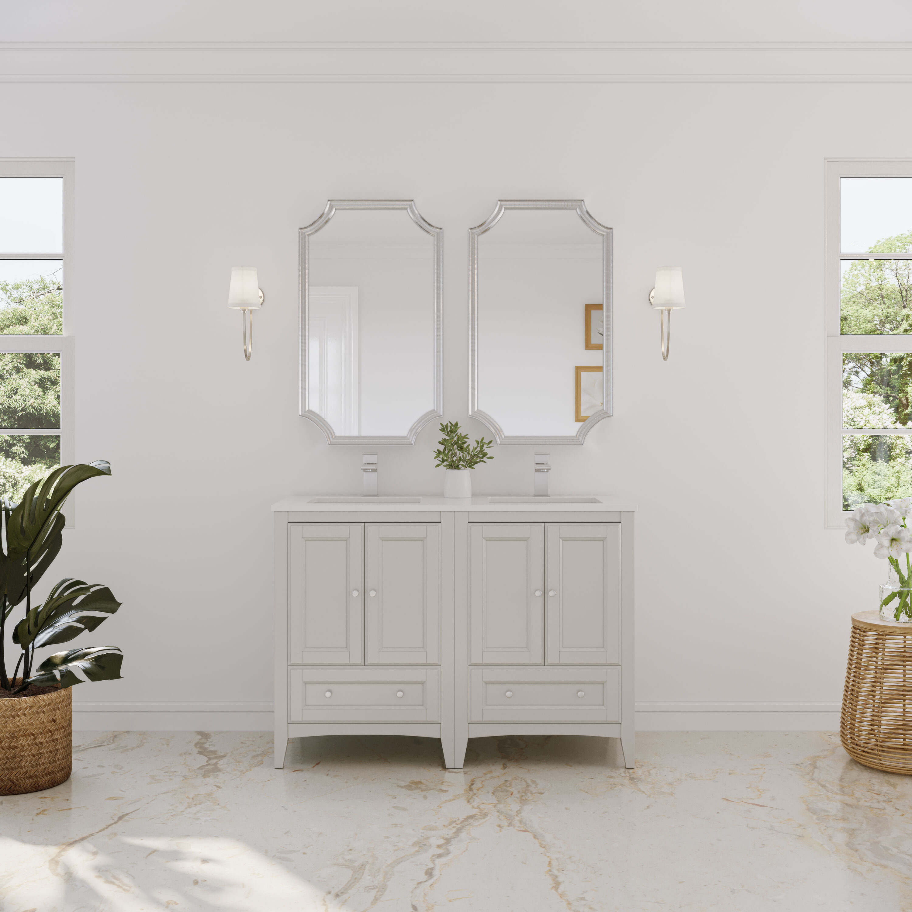 Fresca FCB20-2424AW-CWH-U Oxford 48-in Antique White Undermount Double sink Bathroom Vanity with White Quartz Top