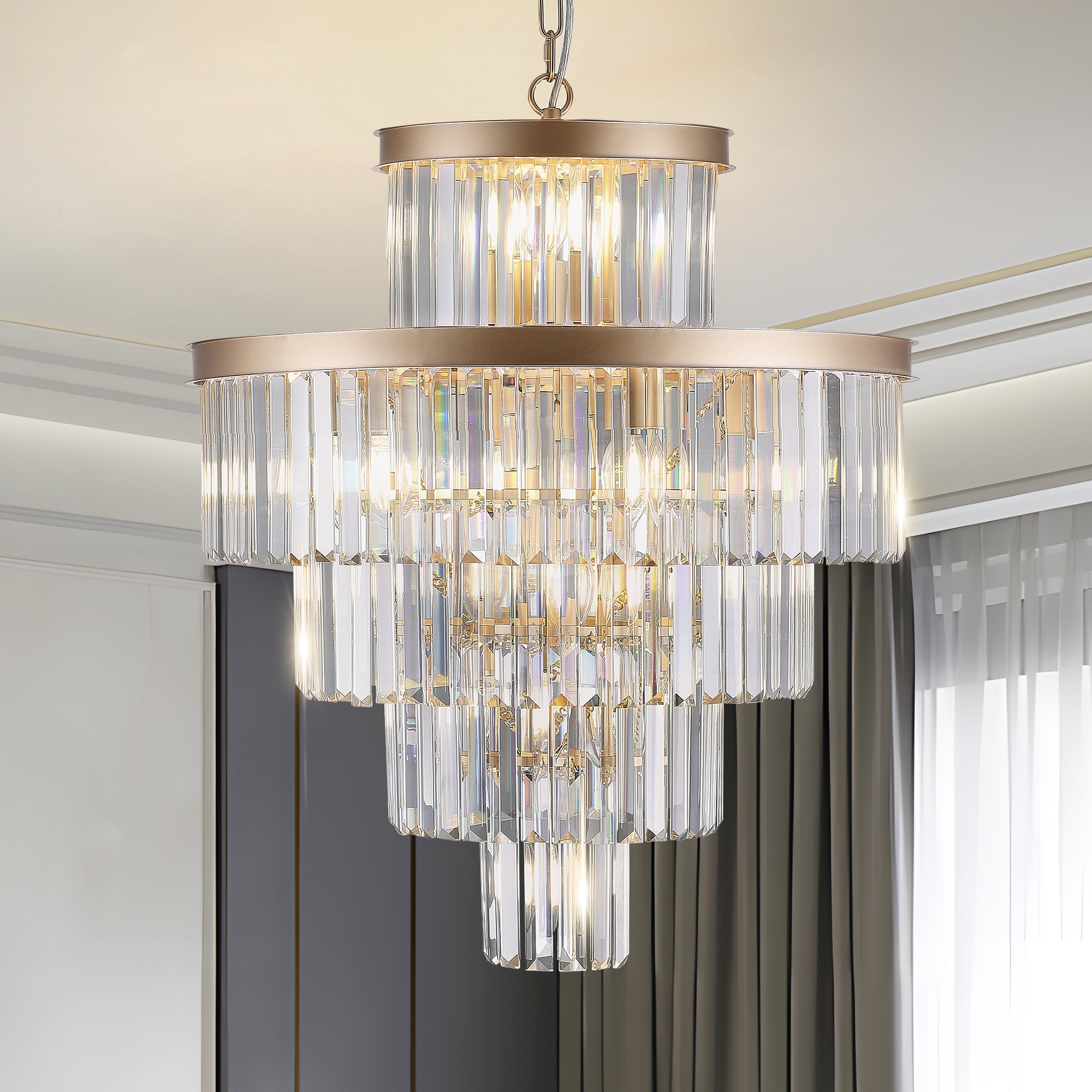 ToolCat BZ-3-125-SN 15 -Light Clear Modern/contemporary For Use in Bedrooms, Dining Rooms, Foyers, Kitchens, Living Rooms Chandelier