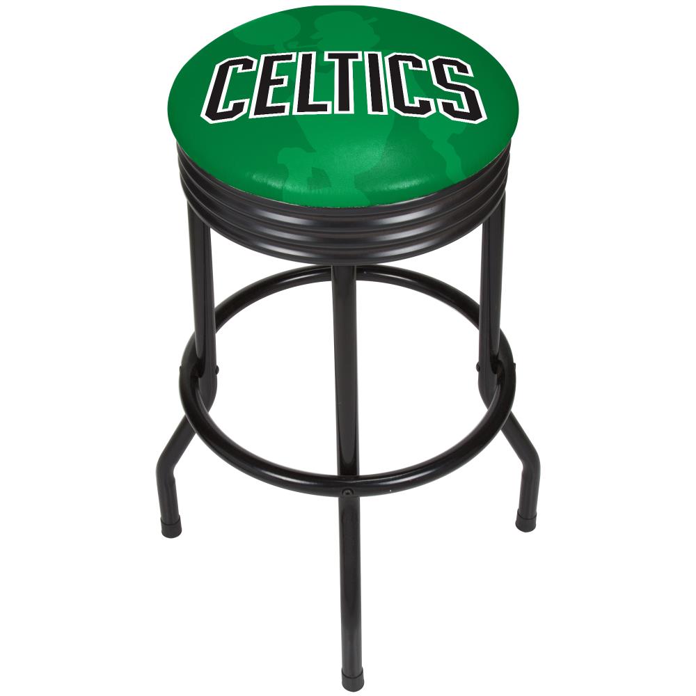 Trademark Gameroom NBA1006-BC2 Boston Celtics Bar Stools Chrome Bar height Swivel Metal Backless Bar Stool