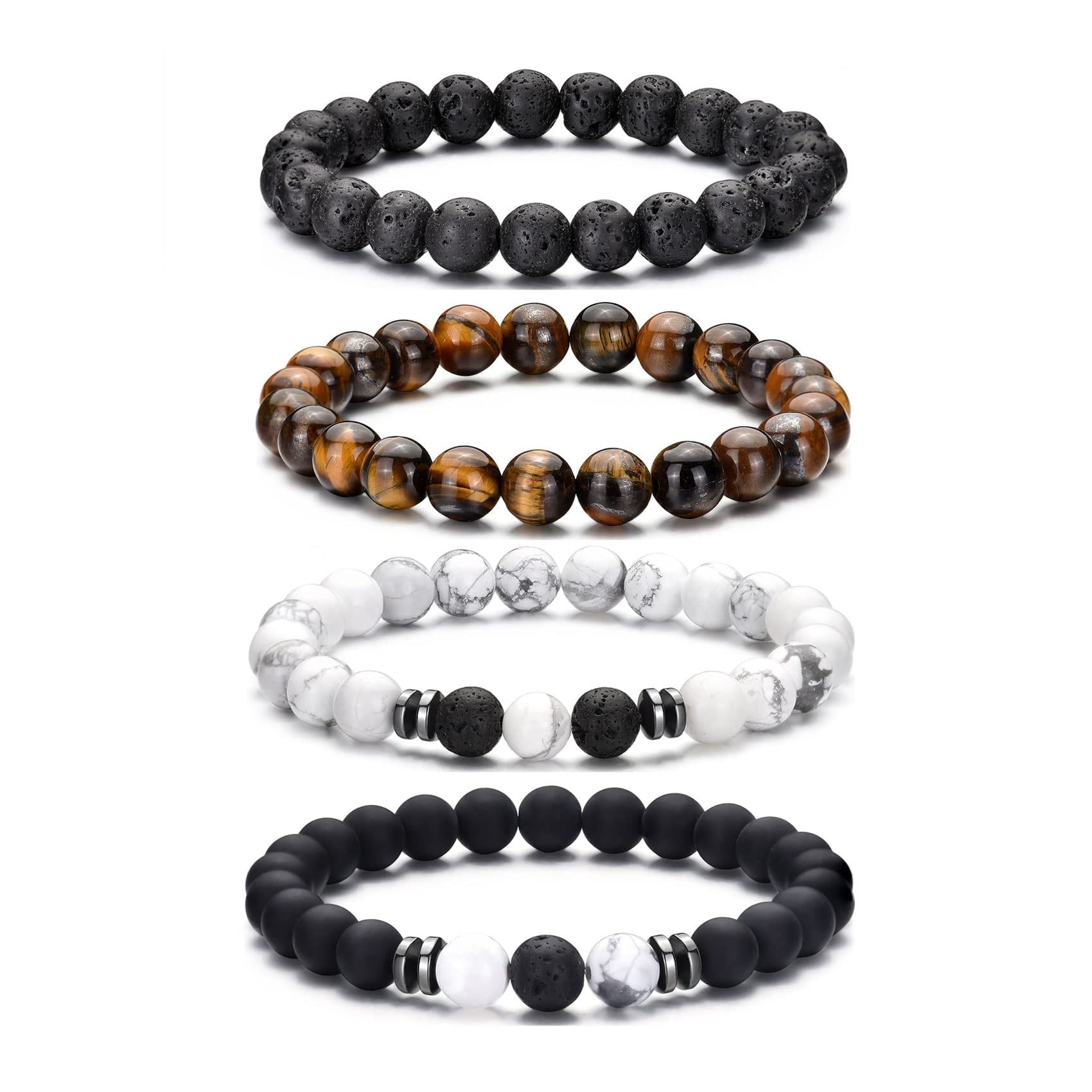 Yichuhaoxi  Tiger Eye Bracelet Set for Men Women 8MM Natural Stone Adjustable Stretch Black Crystal Beaded Jewelry Includes Blue Tiger Eye and