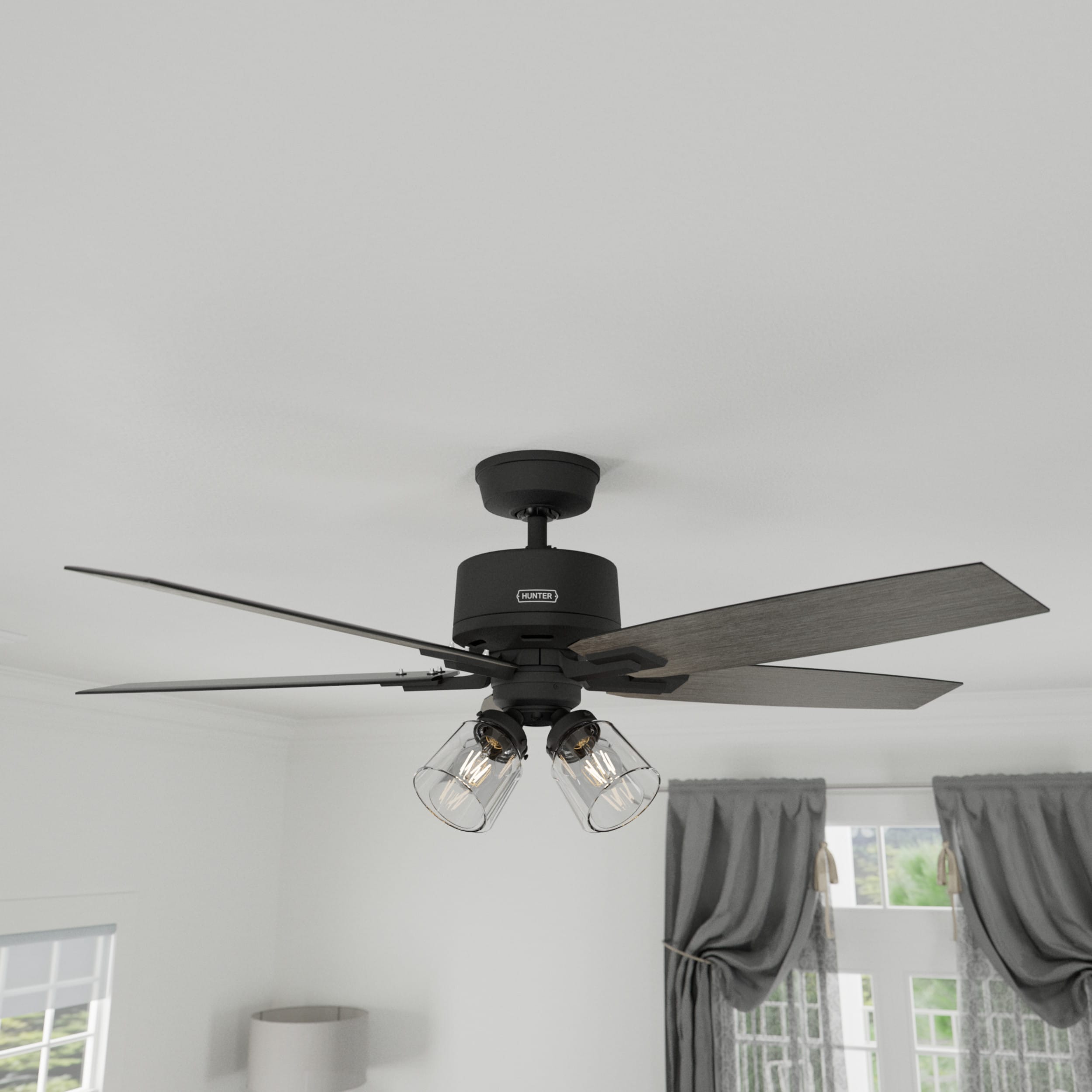 52" Matte Black Ceiling Fan with LED Light and Remote