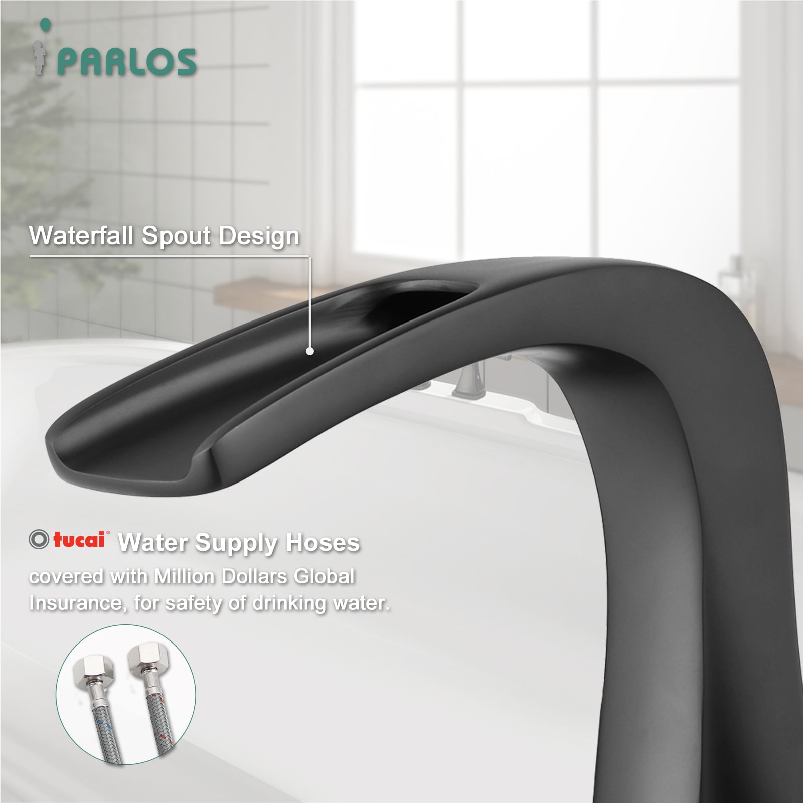 Doris Matte Black 2-Handle Waterfall Roman Tub Faucet