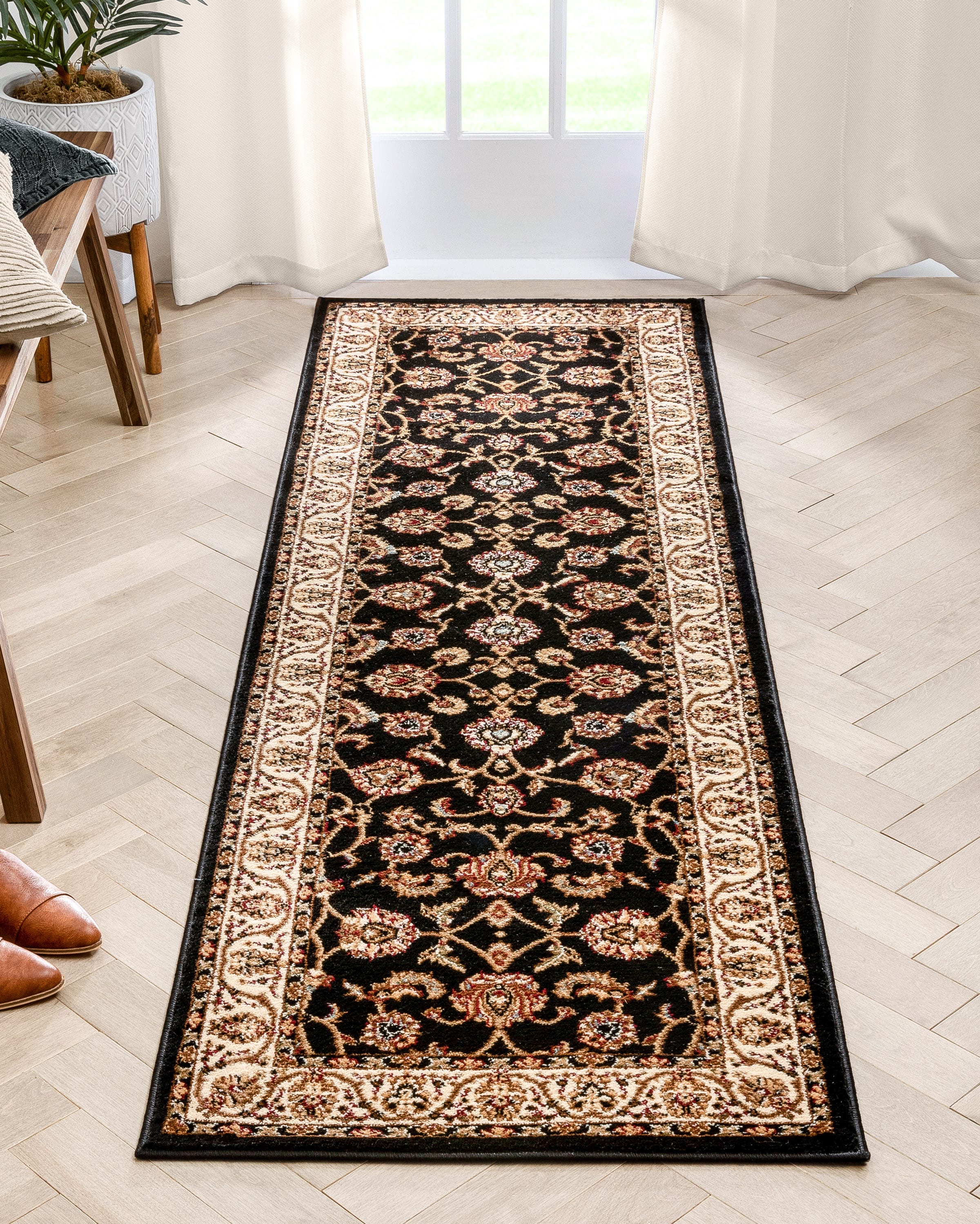Well Woven 549332 2 x 7 (ft) Loomed Polypropylene Black Rectangular Indoor Medallion Persian Runner rug