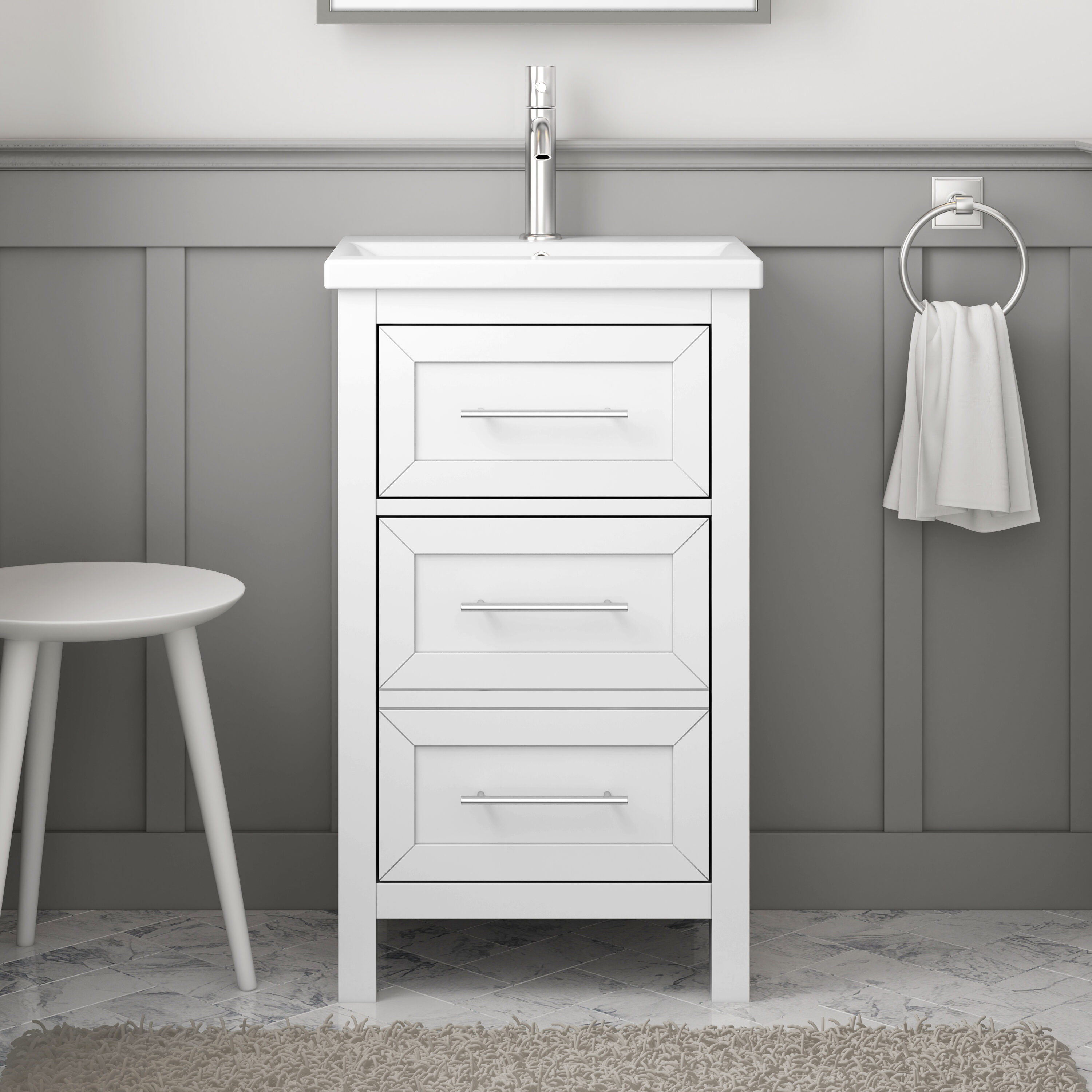 TJAmerican TJ02-22V2016WH Glyssia 20-in White Single Sink Bathroom Vanity with White Ceramic Top