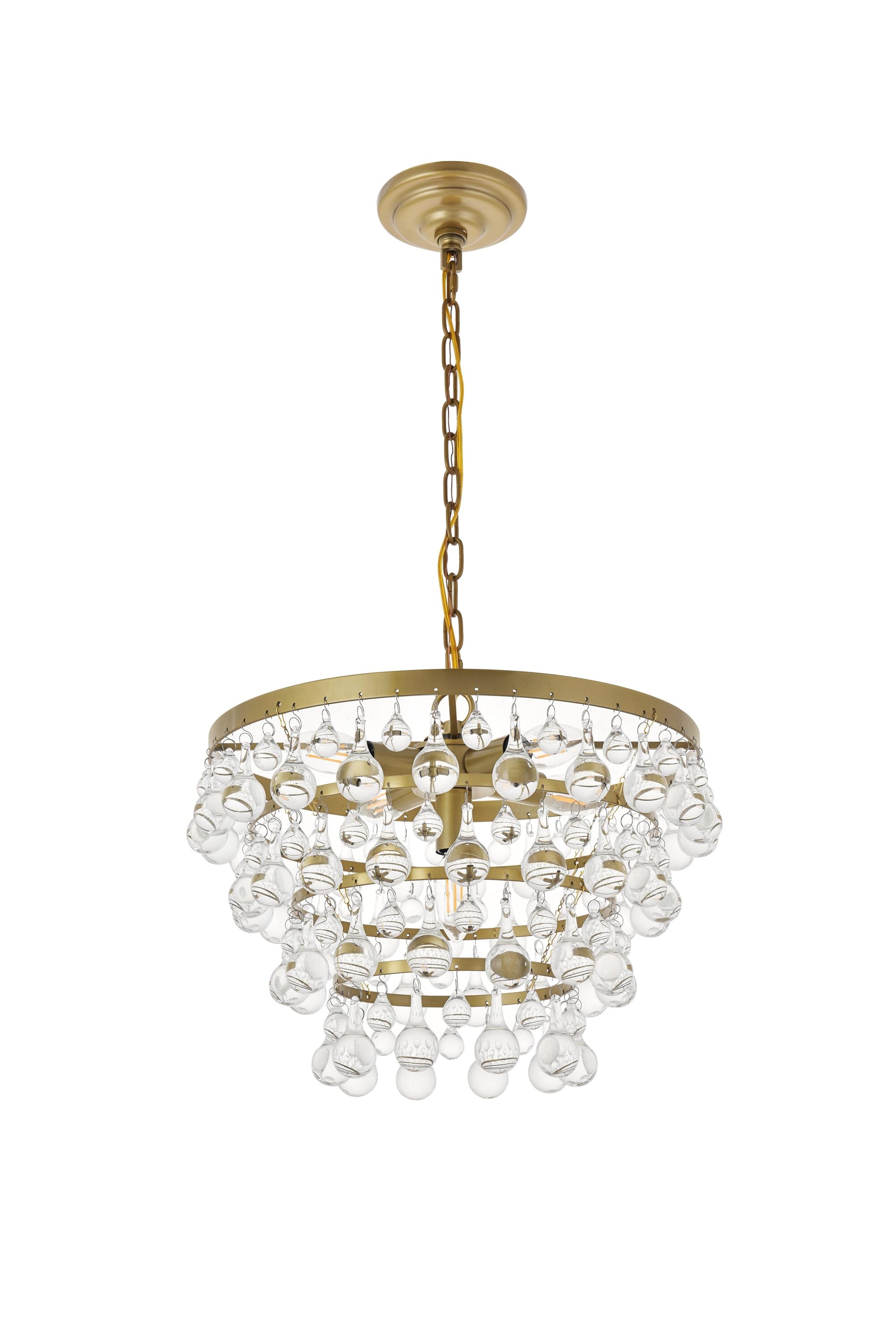 Elegant Brass and Glass 5-Light Pendant Chandelier