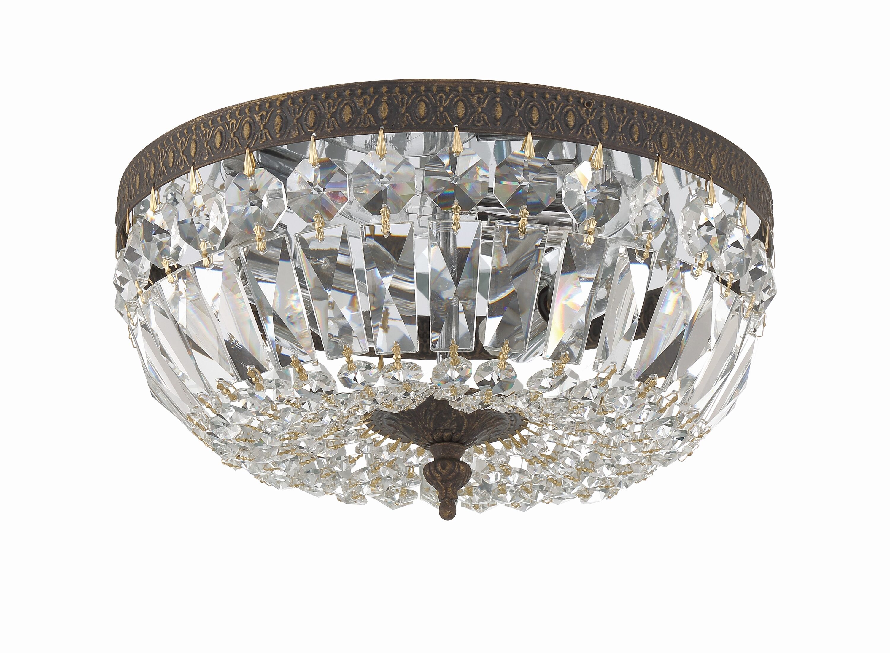 English Bronze Flush Mount with Clear Italian Crystals