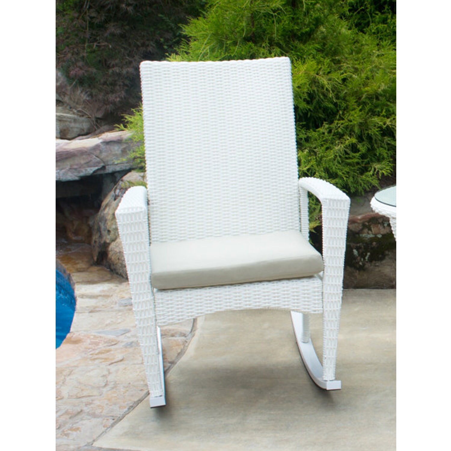 Tortuga Outdoor Bayview Woven Rocking Chair with Off-white Cushioned ...