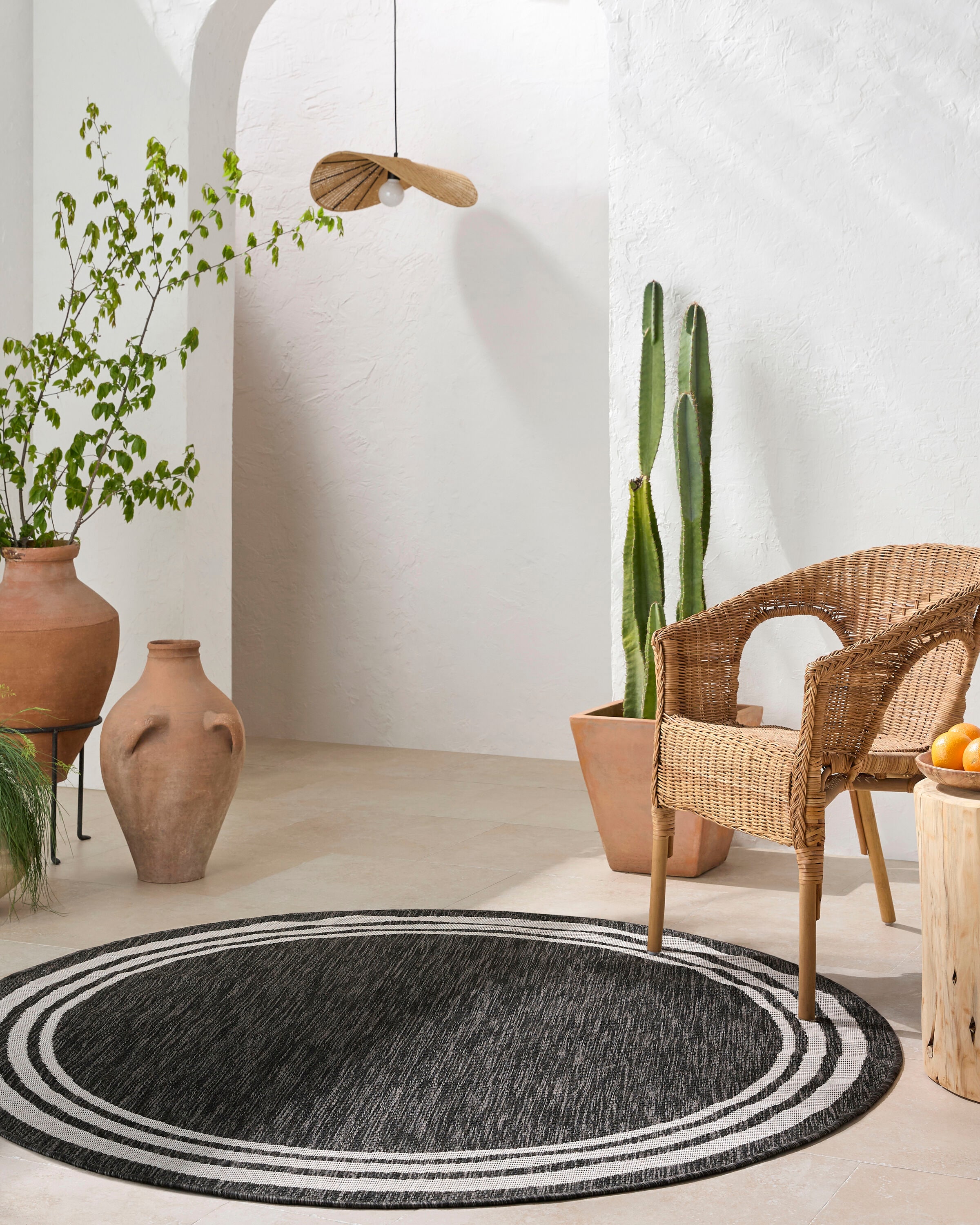 Livabliss EAG2365-710RD Eagean 8 x 8 (ft) Polypropylene Dark Gray Round Indoor/Outdoor Medallion Oriental Area rug