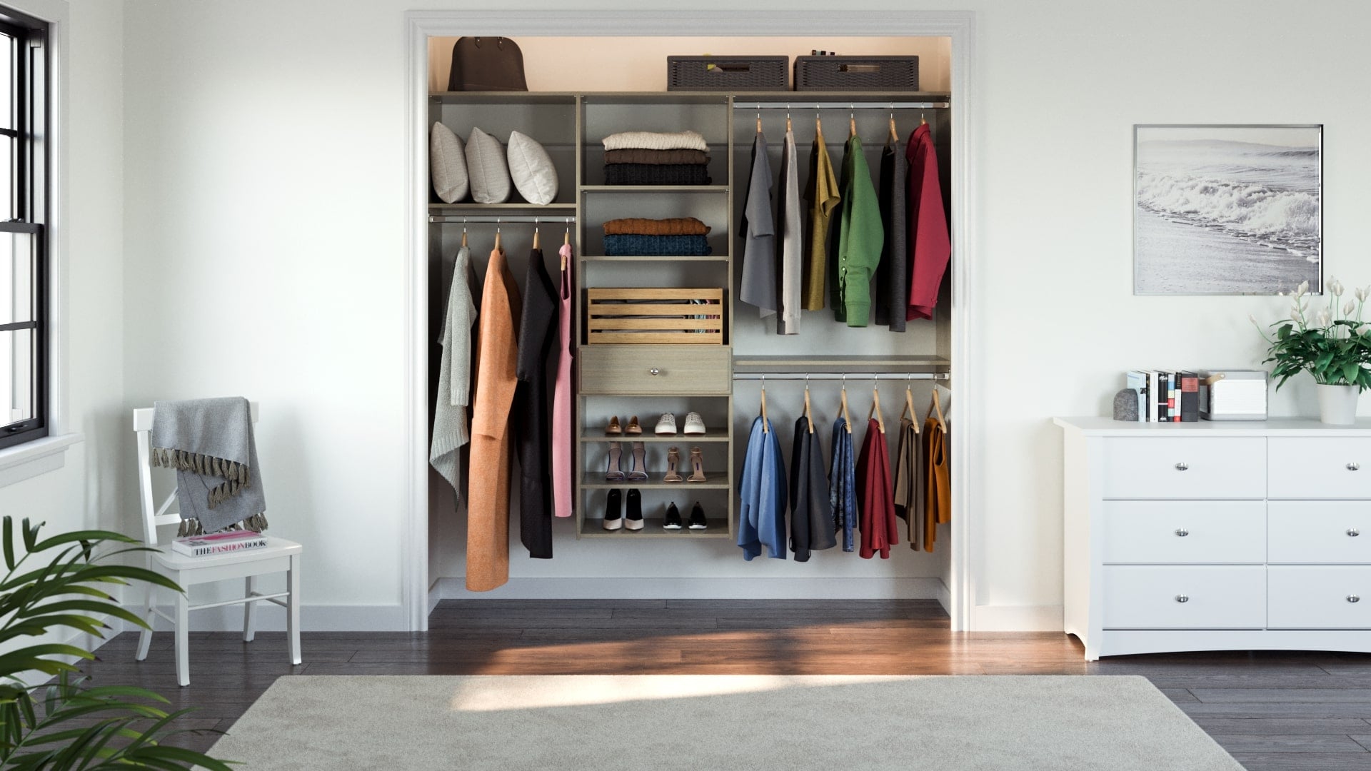 Easy Track PH55-CG 6-Feet to 7-Feet W x 7-Feet H Weathered Grey Solid Shelving Wood Closet System