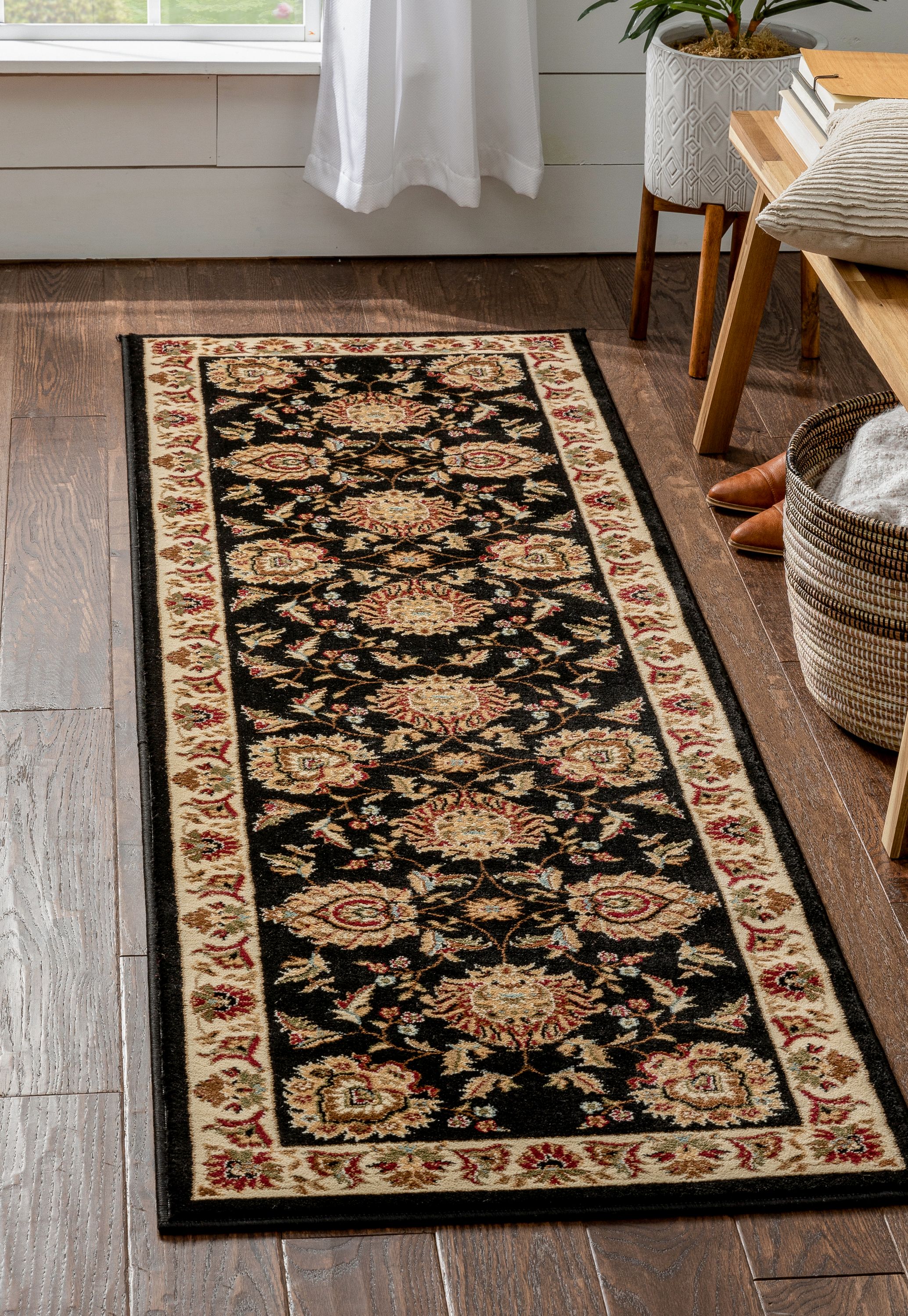 Well Woven 36032 2 x 8 (ft) Loomed Polypropylene Black Rectangular Indoor Medallion Persian Runner rug