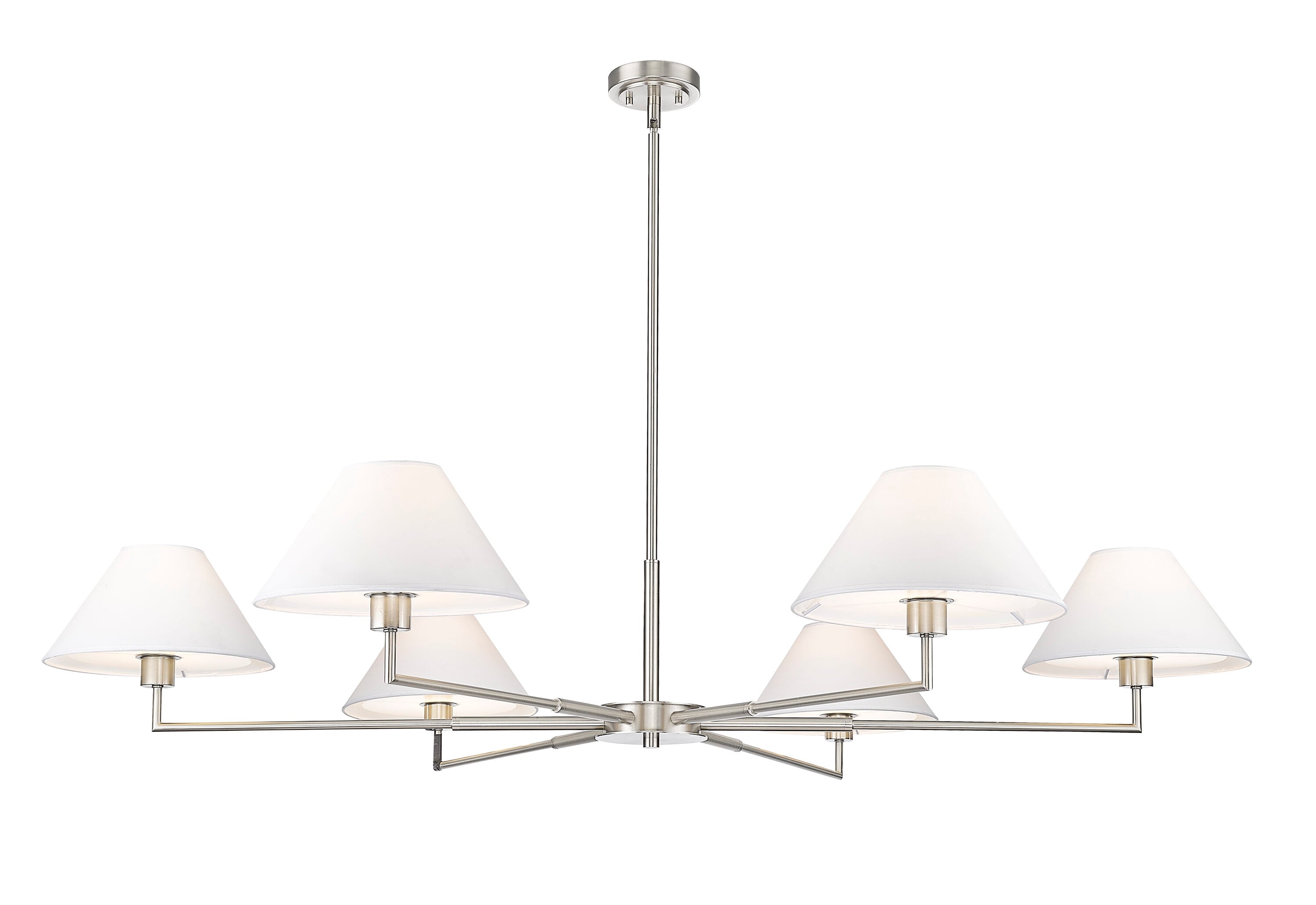 Leila Brushed Nickel 6-Light Chandelier with White Linen Shades