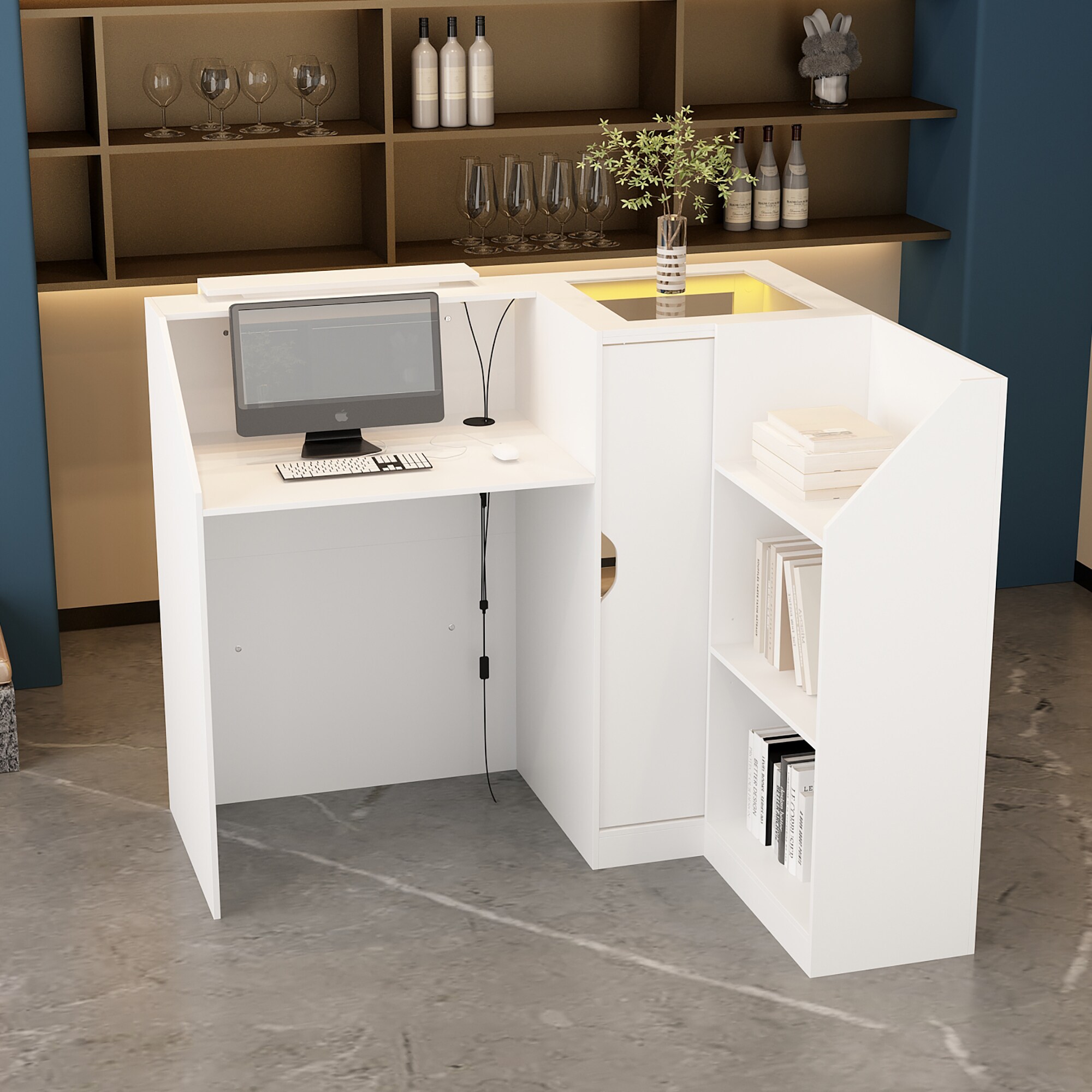 FUFU&GAGA KF020512-01 47.2-in White Modern/Contemporary Reception desk Hutch Included