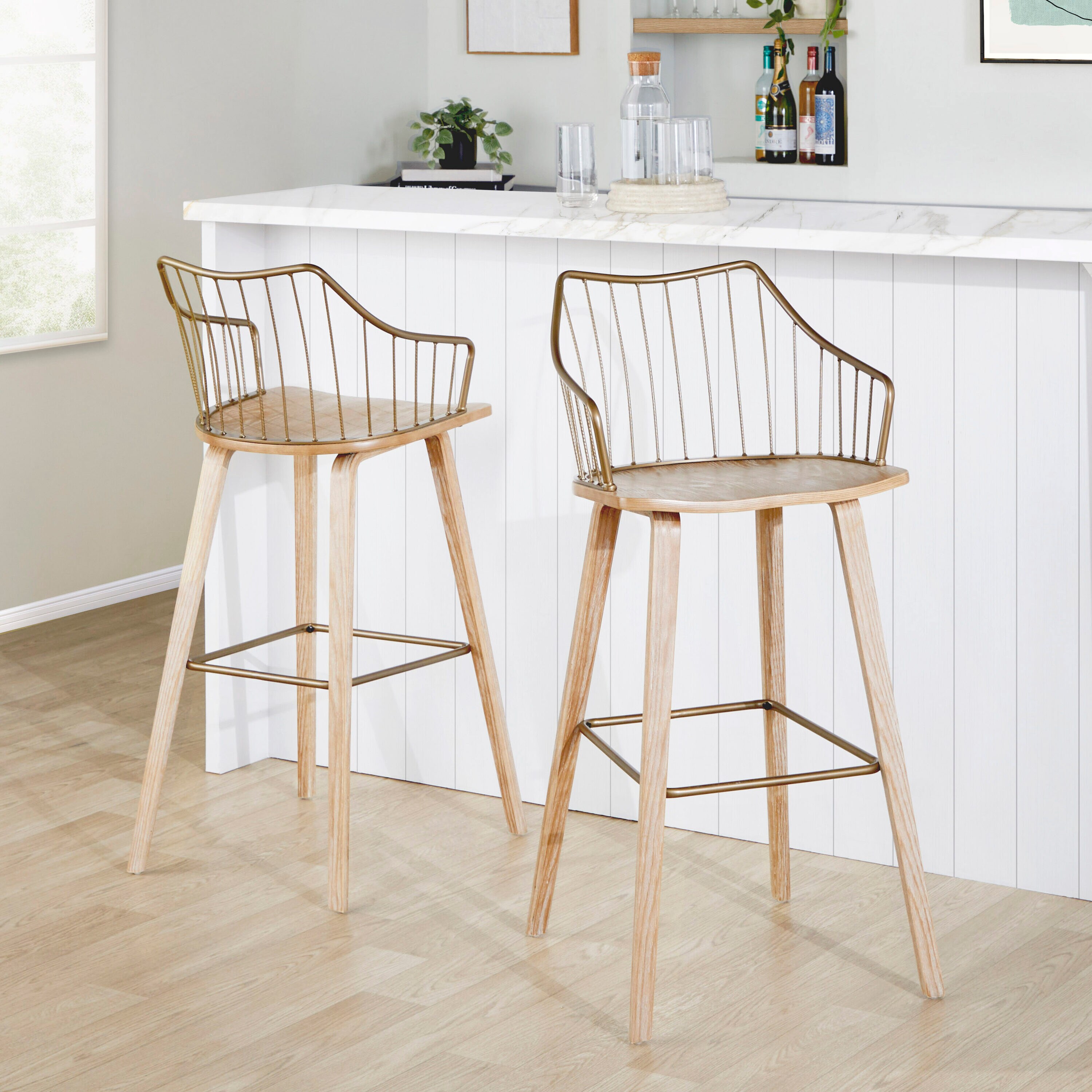 Tinyhomie Fixed Height Barstool in Whitewashed Wood and Antique Copper ...