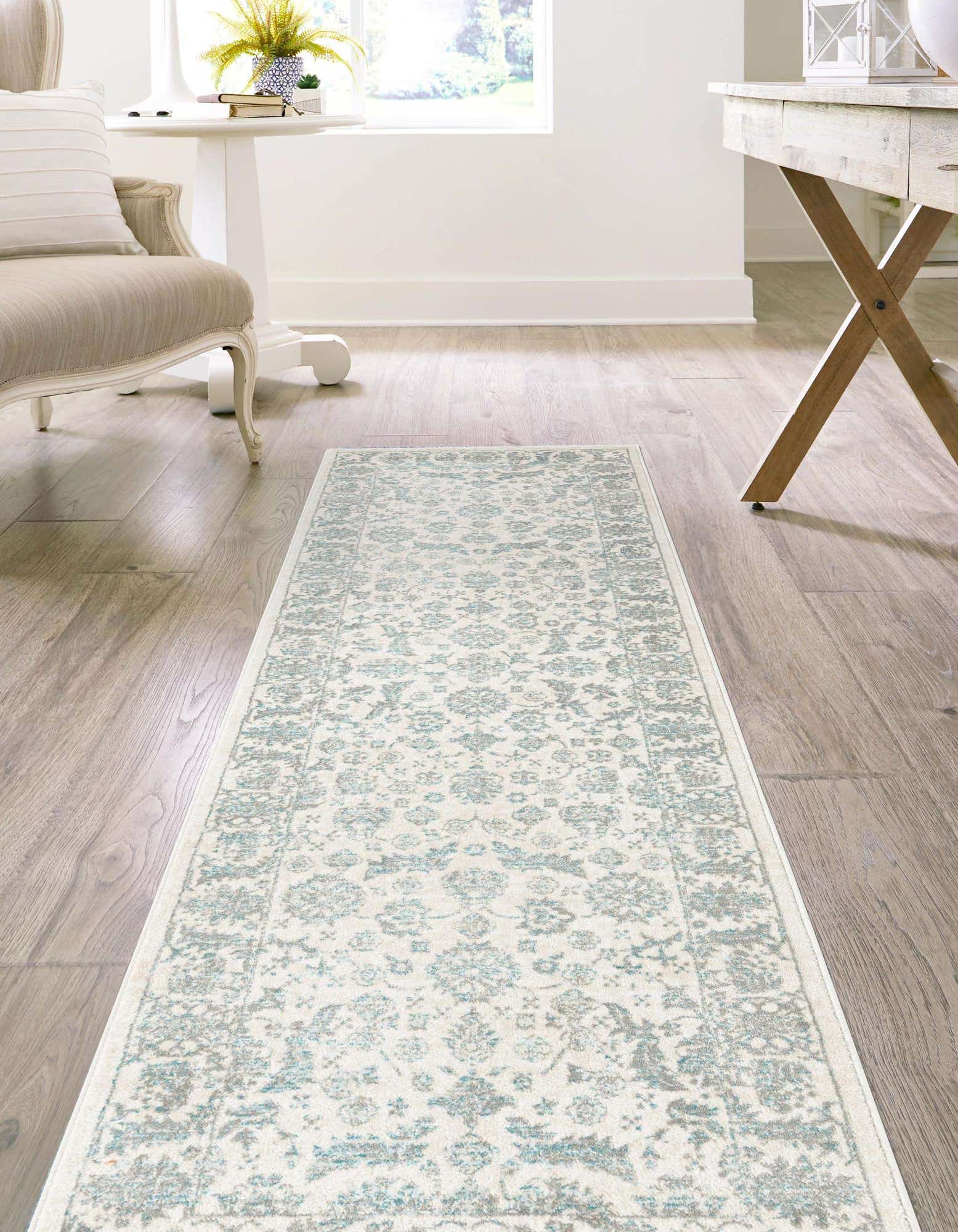 Unique Loom 3187023 Jill Zarin Uptown 2 x 6 (ft) Loomed Polypropylene Teal Rectangular Indoor Floral/Botanical Farmhouse/Cottage Runner