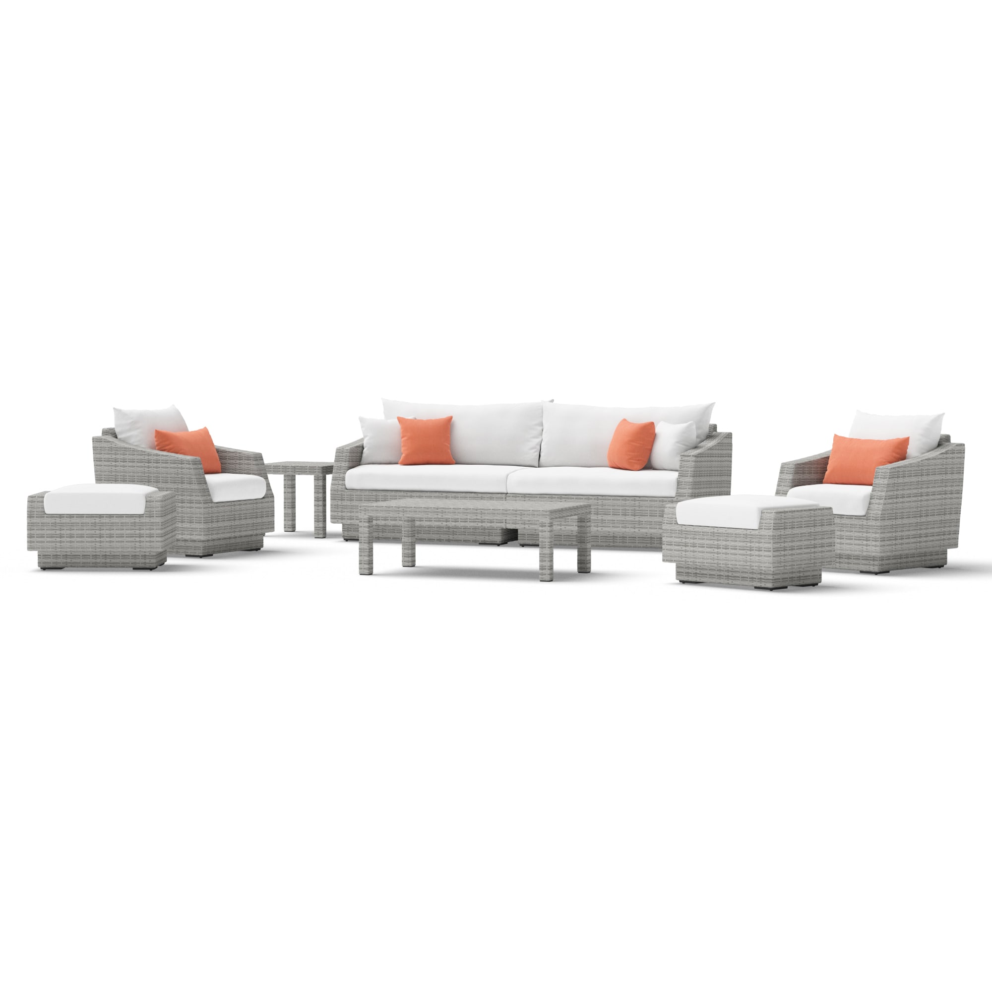 RST Brands OP-PESS8-CNS-CRL-K Cannes 8 -Piece Wicker Patio Sofa Conversation Set with Gray Sunbrella Cushions