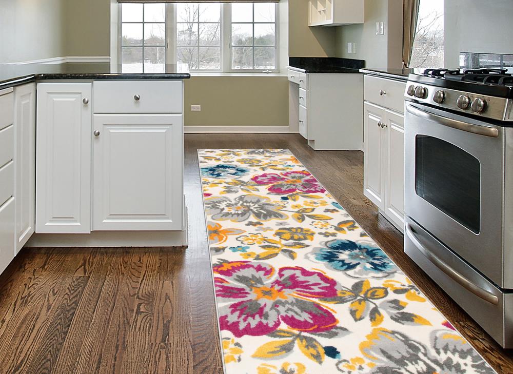 World Rug Gallery 9098MULTI2X7 Hudson 2 x 7 (ft) Loomed Polypropylene Multi Rectangular Indoor Floral/Botanical Mid-Century Modern Runner rug