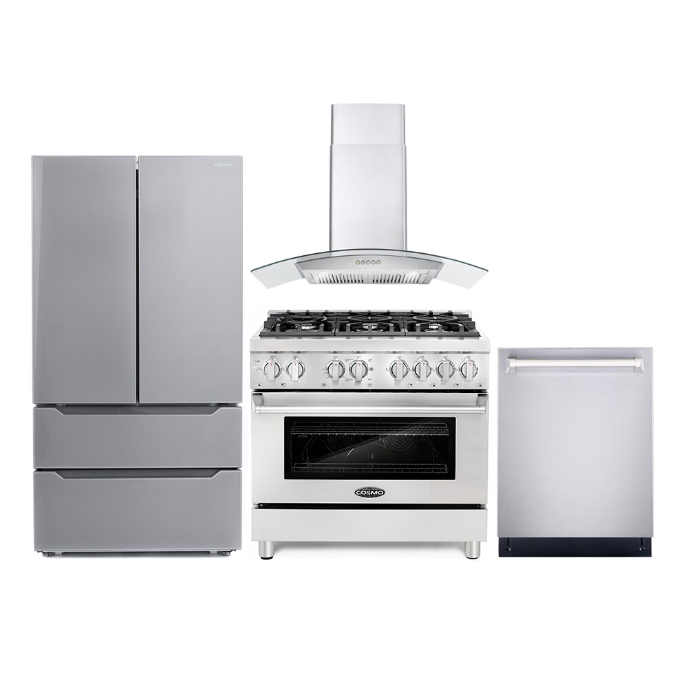 Forno 5 Piece Kitchen Appliance Package with French Door Refrigerator ,  36'' Dual Fuel Freestanding Range , Built-In Dishwasher , Microwave Drawer  , and Wall Mount Range Hood & Reviews