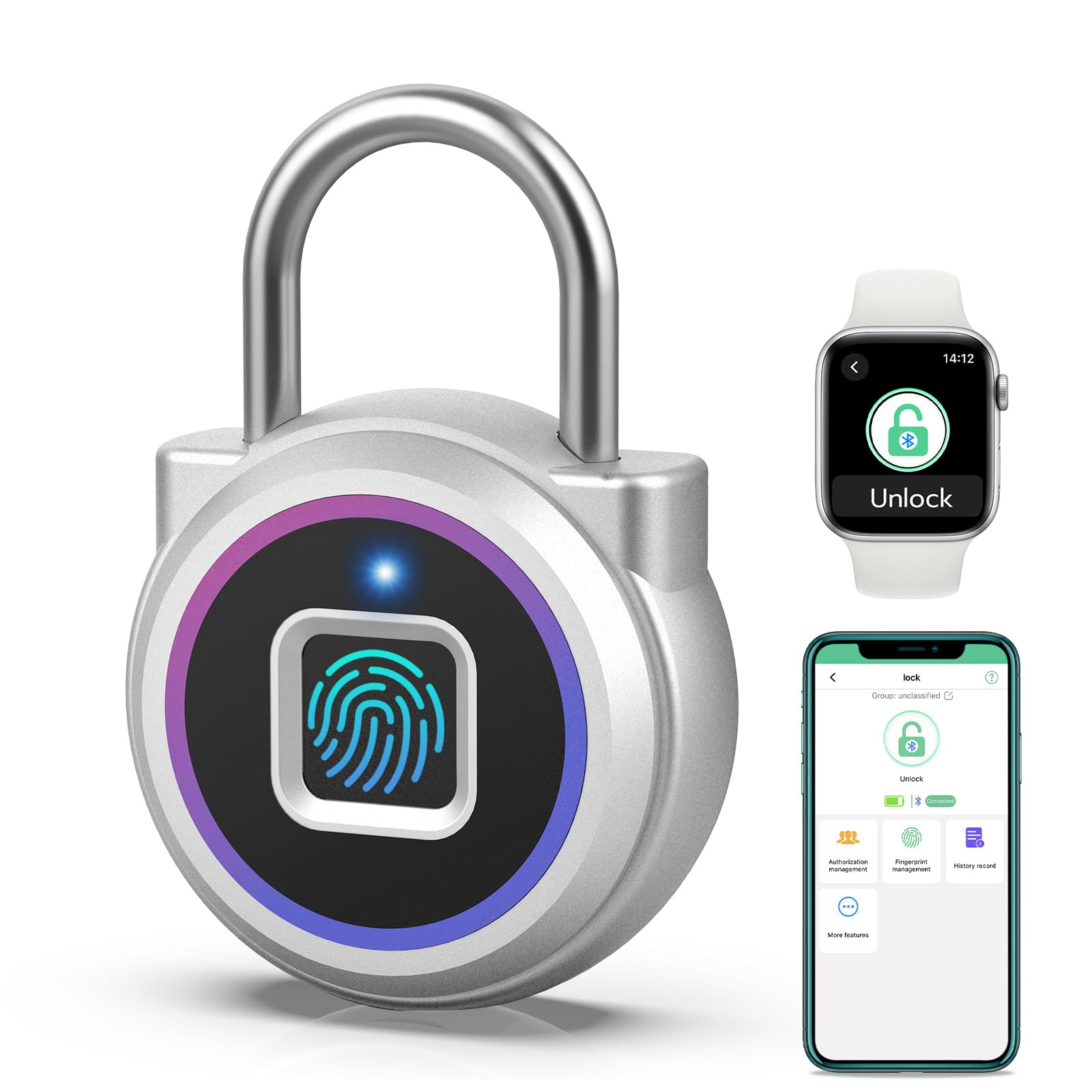 DYRCJ Fingerprint Padlock Smart Keyless Biometric Lock with Bluetooth APP for Gym School Luggage Bags and Storage Waterproof Durable Design