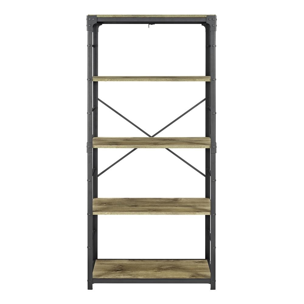 Walker Edison Barnwood Metal 4-Shelf Bookcase (30-in W x 64-in H x 14 ...