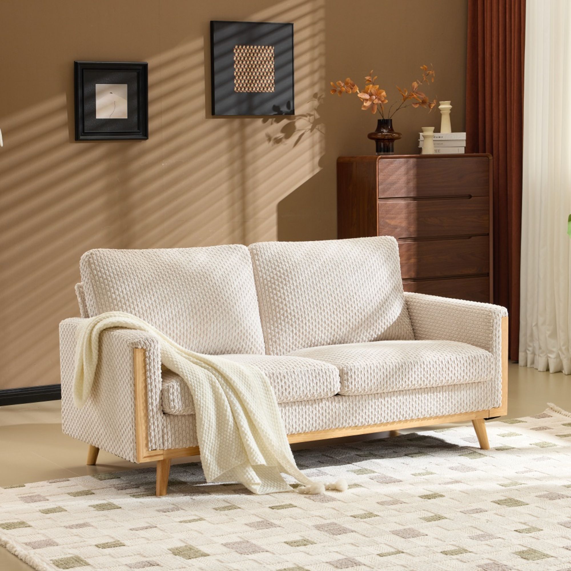 Winado  Modern Farmhouse Velvet Upholstery Loveseat With Solid Wood Frame Compact 2-Seater Couch For Small Space