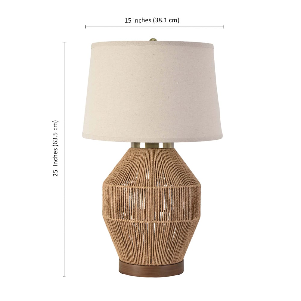 allen + roth 25-in Natural Paper Rope Led 3-way Table Lamp with Linen ...