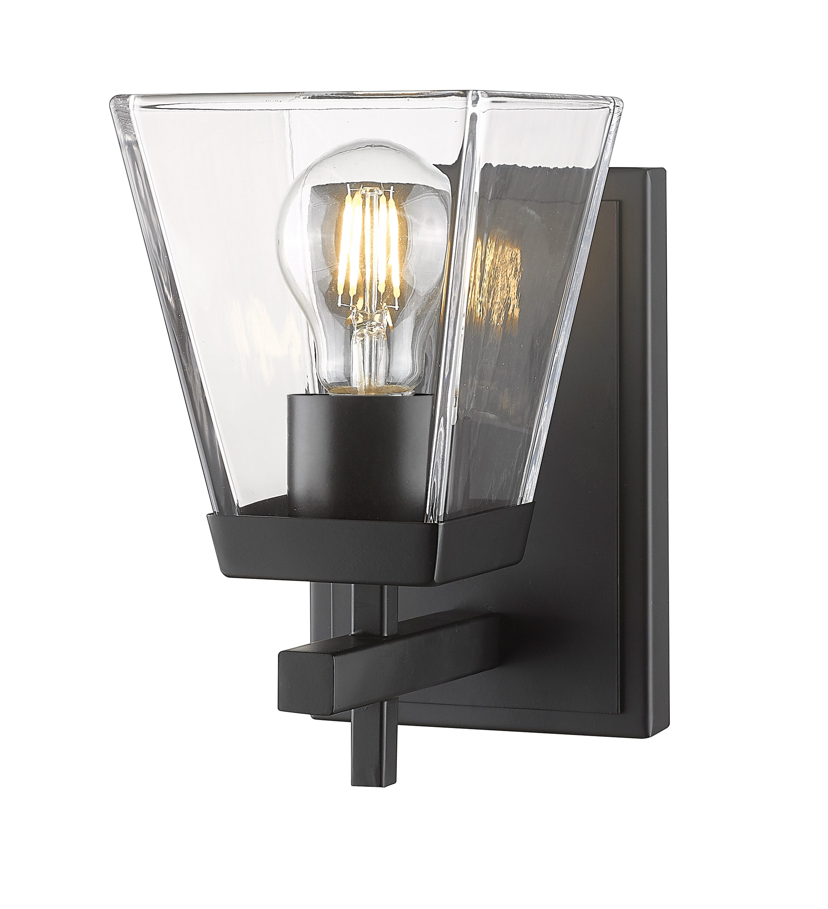 Lauren Matte Black 8.5" Modern Wall Sconce with Clear Flared Glass
