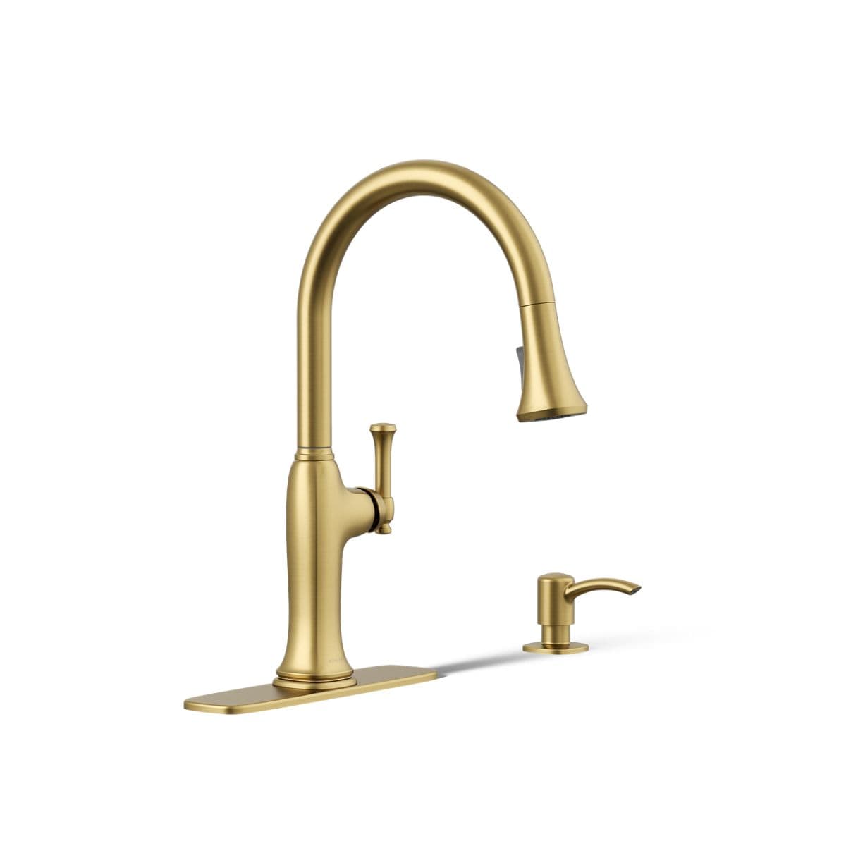 KOHLER R33393-SD-2MB Kanan Vibrant Brushed Moderne Brass Single Handle Deck-mount Pull-down Kitchen Faucet with Sprayer ( Deck Plate Included ) (Soap Dispenser Included)
