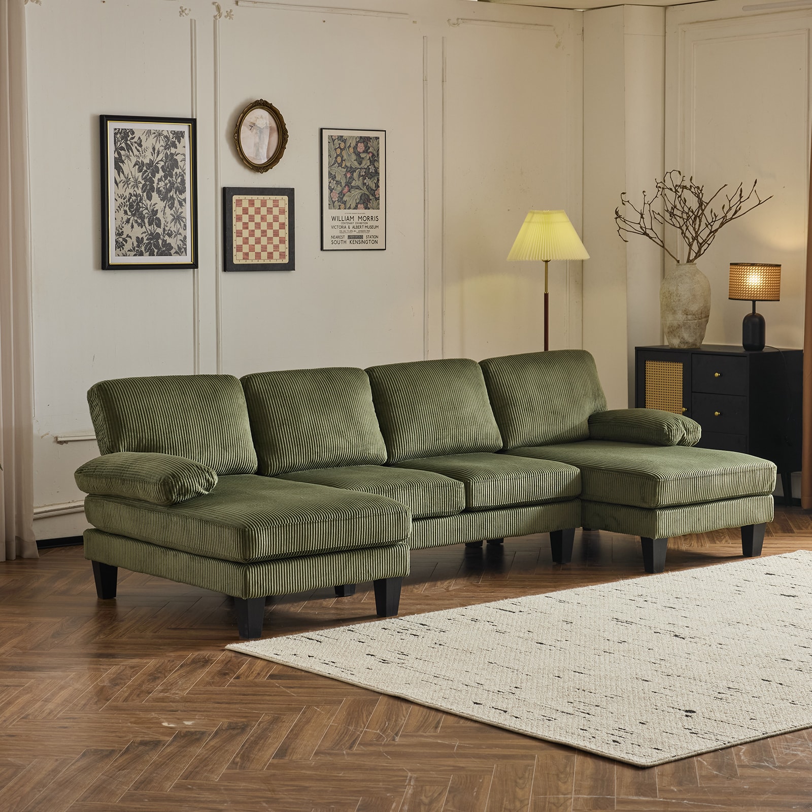 Outopee LO1G98000437+38 111.4-Inches Modern Green Sectional
