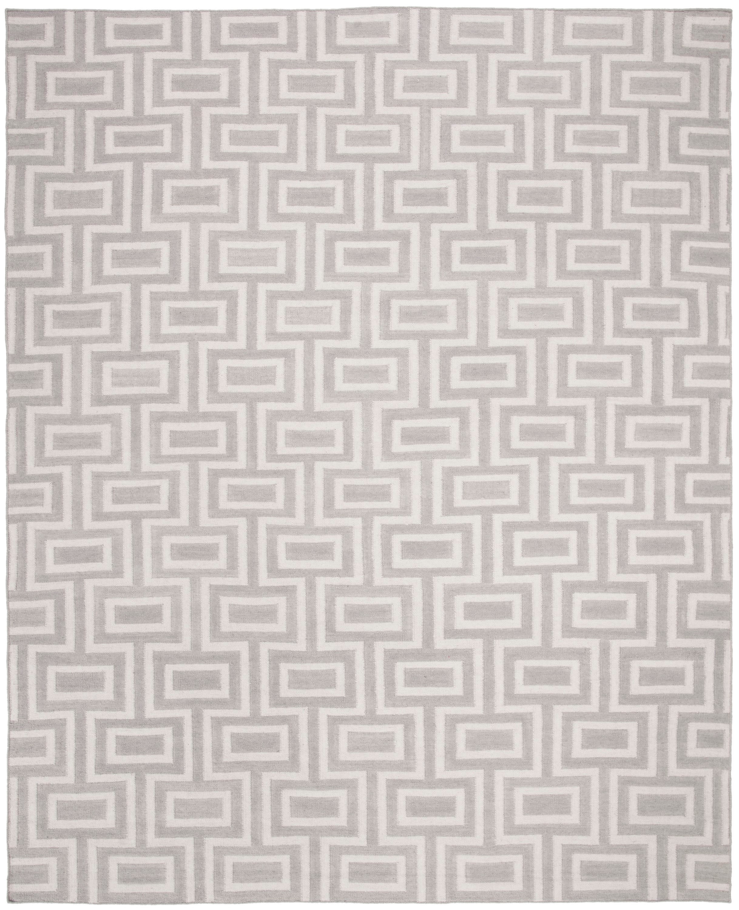Grey and Ivory Geometric Wool Flatweave Area Rug, 8' x 10'
