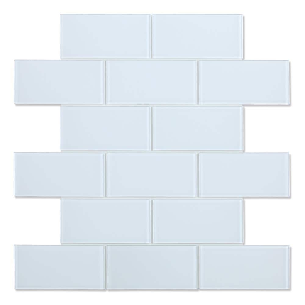 SpeedTiles IG200CHA554/BX6 Chardonnay White 12-in x 12-in Glossy Glass Subway Mosaic Wall Tile ( 5.74-sq ft Carton )