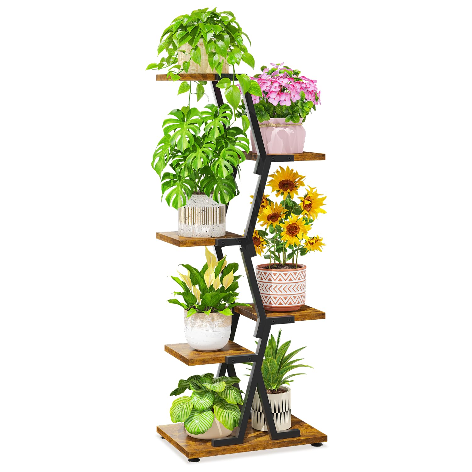 ITOPFOX Corner Plant Stand Indoor 6 Tier Plant Shelf Rustic Brown