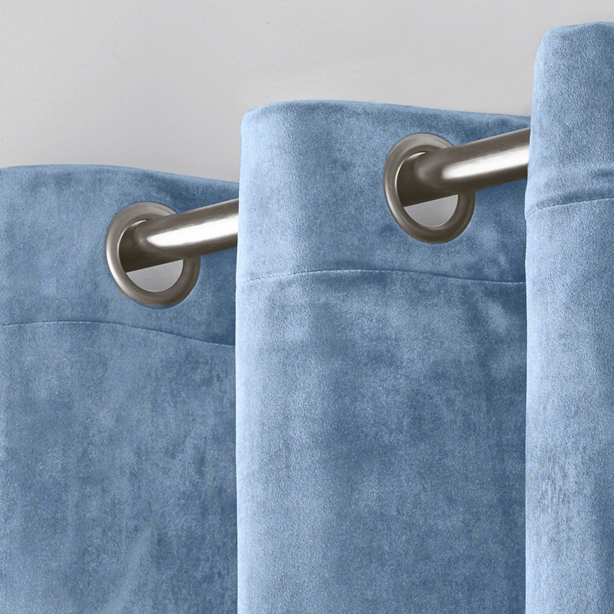 Slate Blue Velvet Light-Filtering Grommet Curtain Panels, 54" x 96"