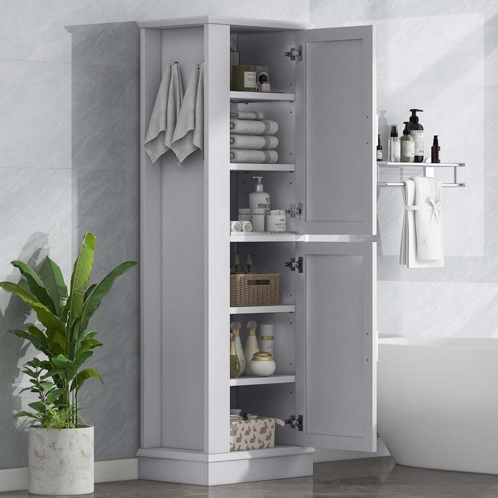SereneVita 68-inch Tall Bathroom Storage Cabinet Modern Narrow Linen Cabinet with Hook and Adjustable Shelves Freestanding Utility Storage Cabinet for Bathroom Laundry Kitchen Gray