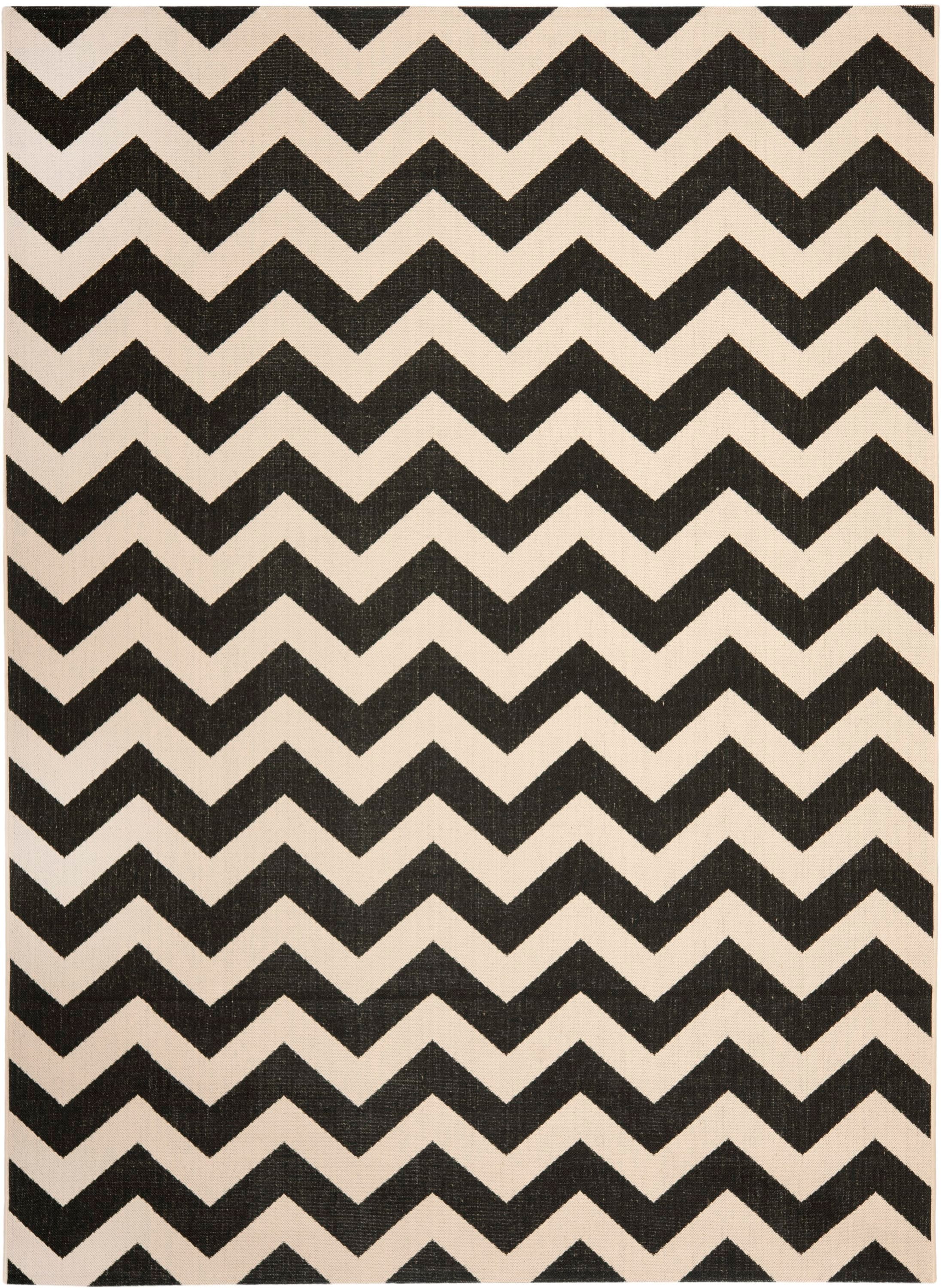 Safavieh CY6244-256-9 Courtyard Aiea 9 x 12 (ft) Loomed Polypropylene Black/Beige Rectangular Indoor/Outdoor Chevron Coastal Area rug