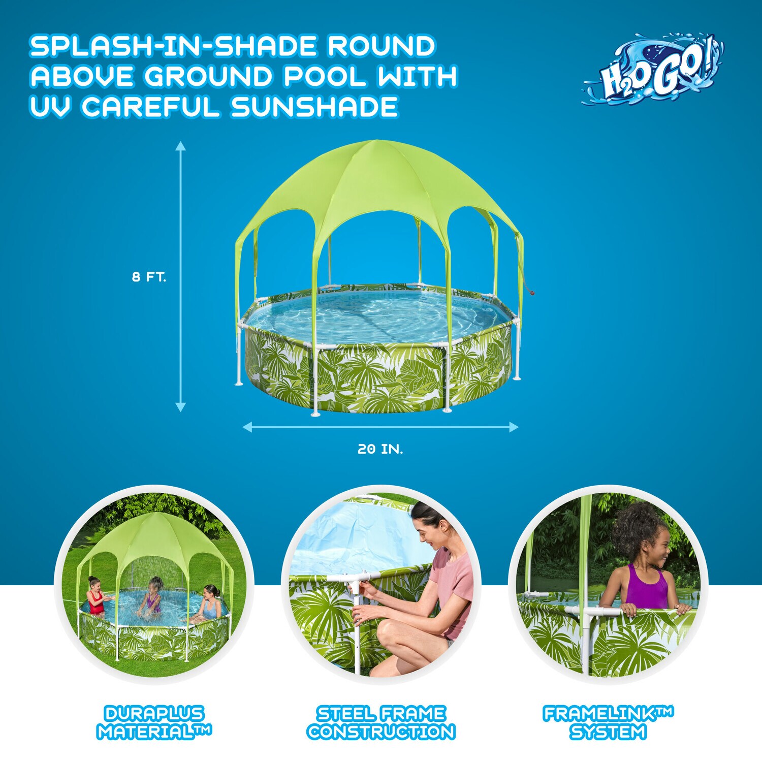 H2OGO! 96-Inches L x 96-Inches W Green, White, Blue Round Kiddie Pool