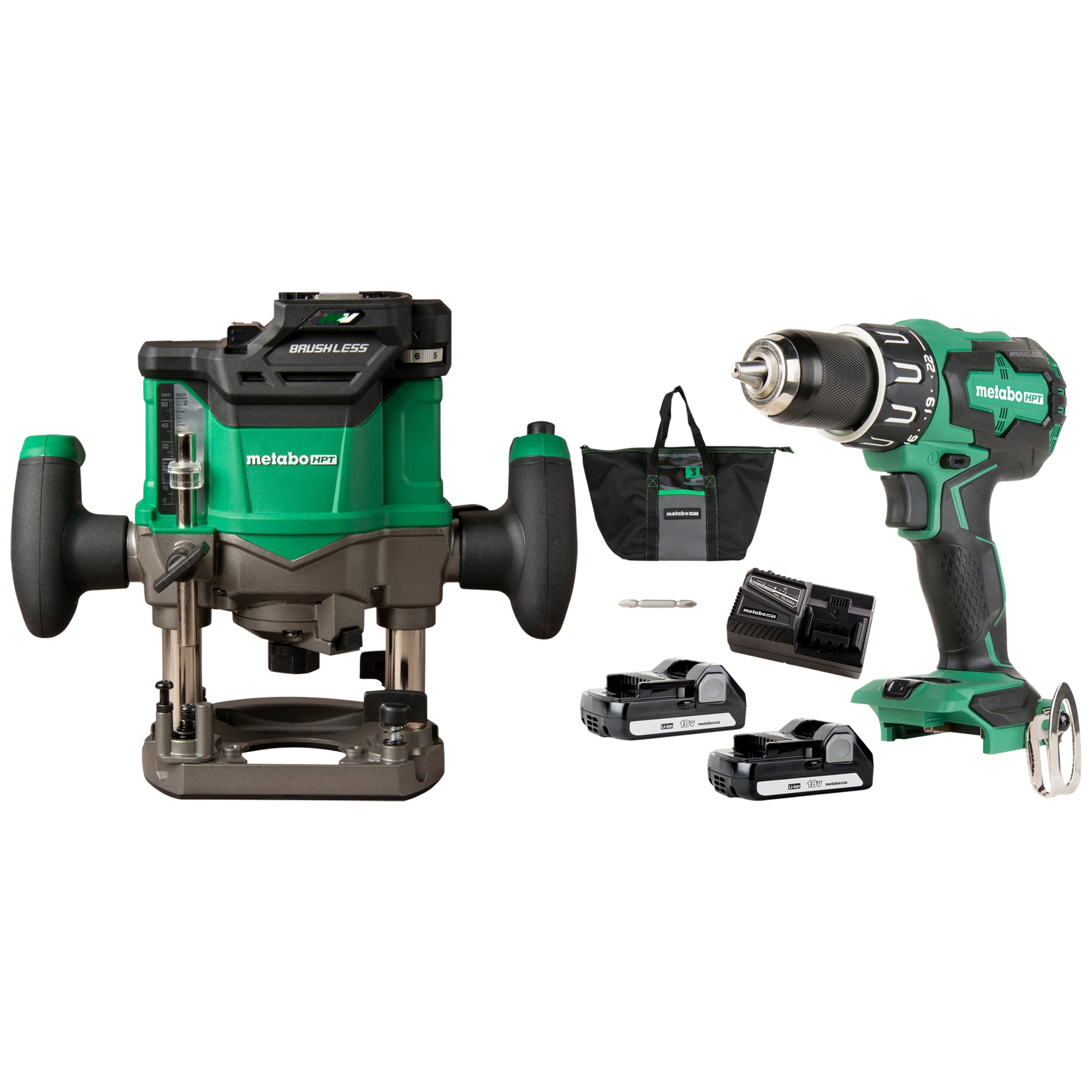 Metabo HPT Multi-Volt 1/4-in and 1/2-in 2-HP Plunge Router with 18V Drill Kit