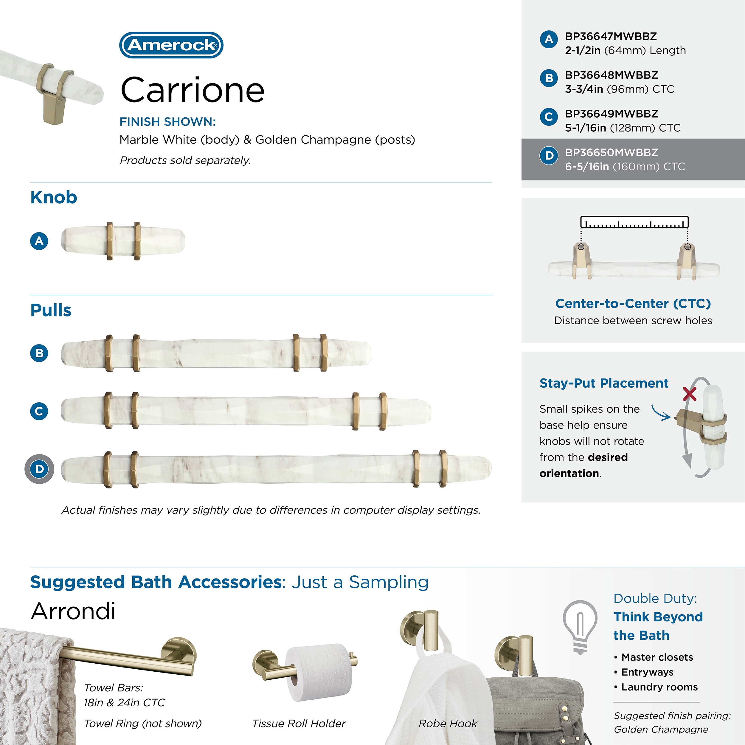 Marble White and Bronze Modern Bar Pull with Mounting Hardware
