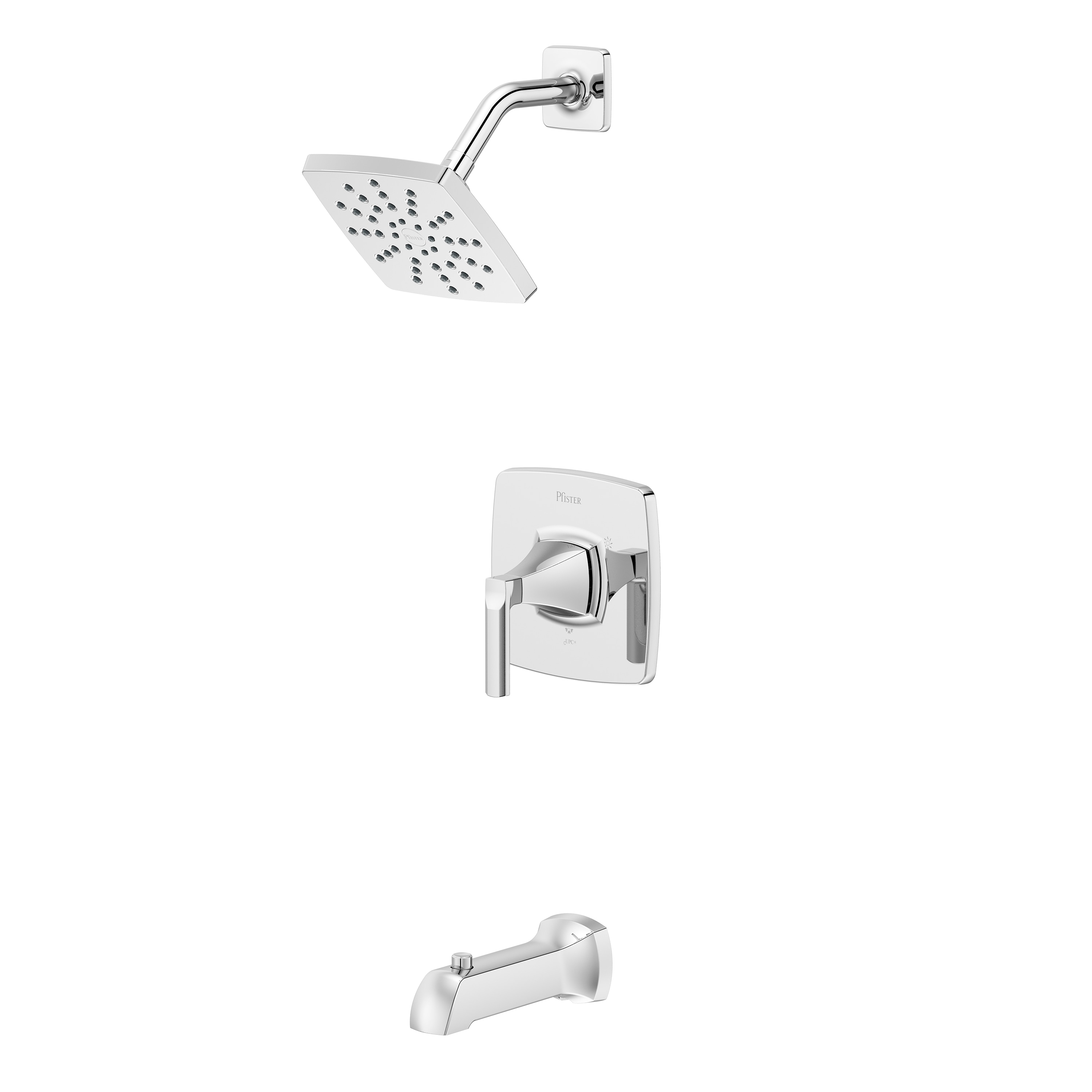 Pfister 8P8WS2VRISCC Vaneri Polished Chrome 1-handle Single function 6-in Square Bathtub and shower Faucet with Valve