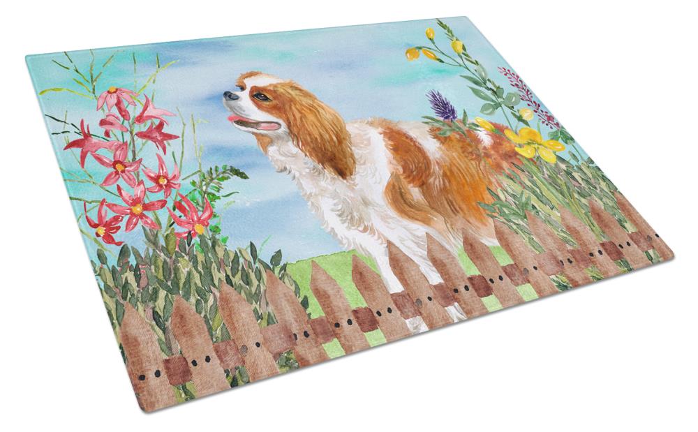 Caroline's Treasures CK1225LCB Springtime Dog 11.25-in L x 15.75-in W Glass Cutting Board