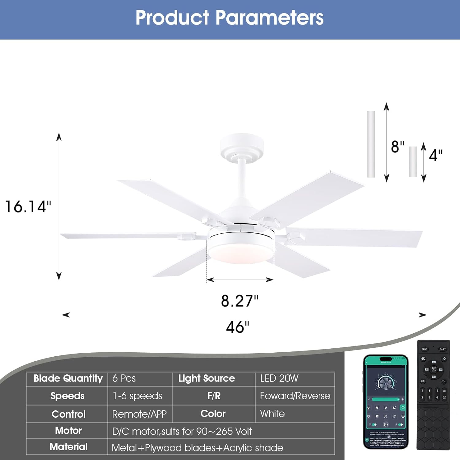 Gleam Flare GF-DD0098-46WH Ceiling-Fans - View #5