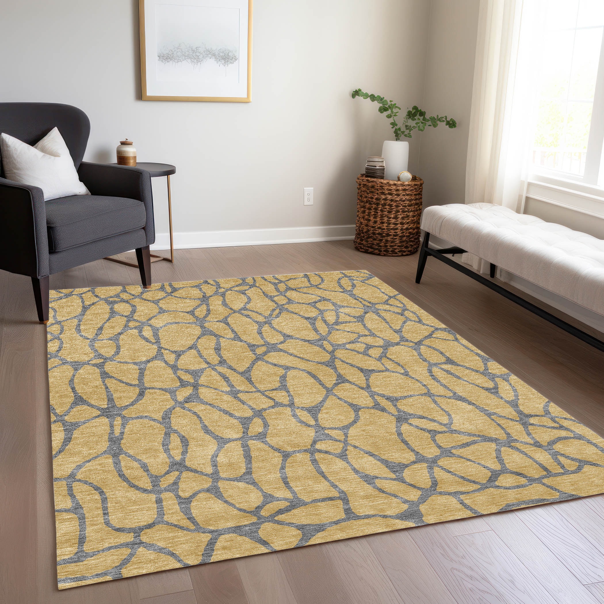 Addison Rugs ACN1023GO5X8 Chantille ACN1023GO 5 x 7 (ft) Polyester Gold Rectangular Indoor/Outdoor Geometric Machine washable Area rug