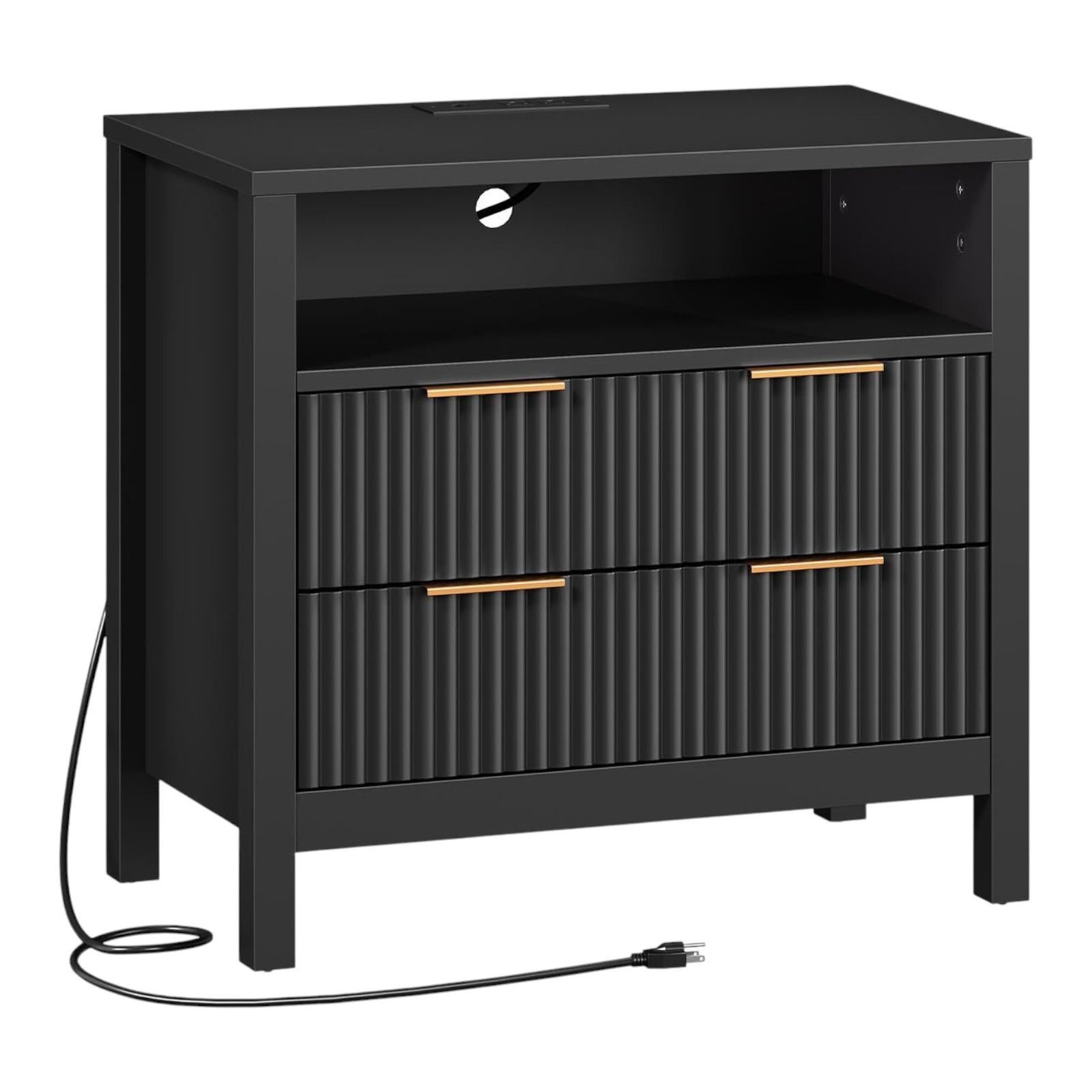 Slickblue - LED Nightstand Side Table (27.6W x 26H Inch) Black Solid Wood Rectangular Modern End ...