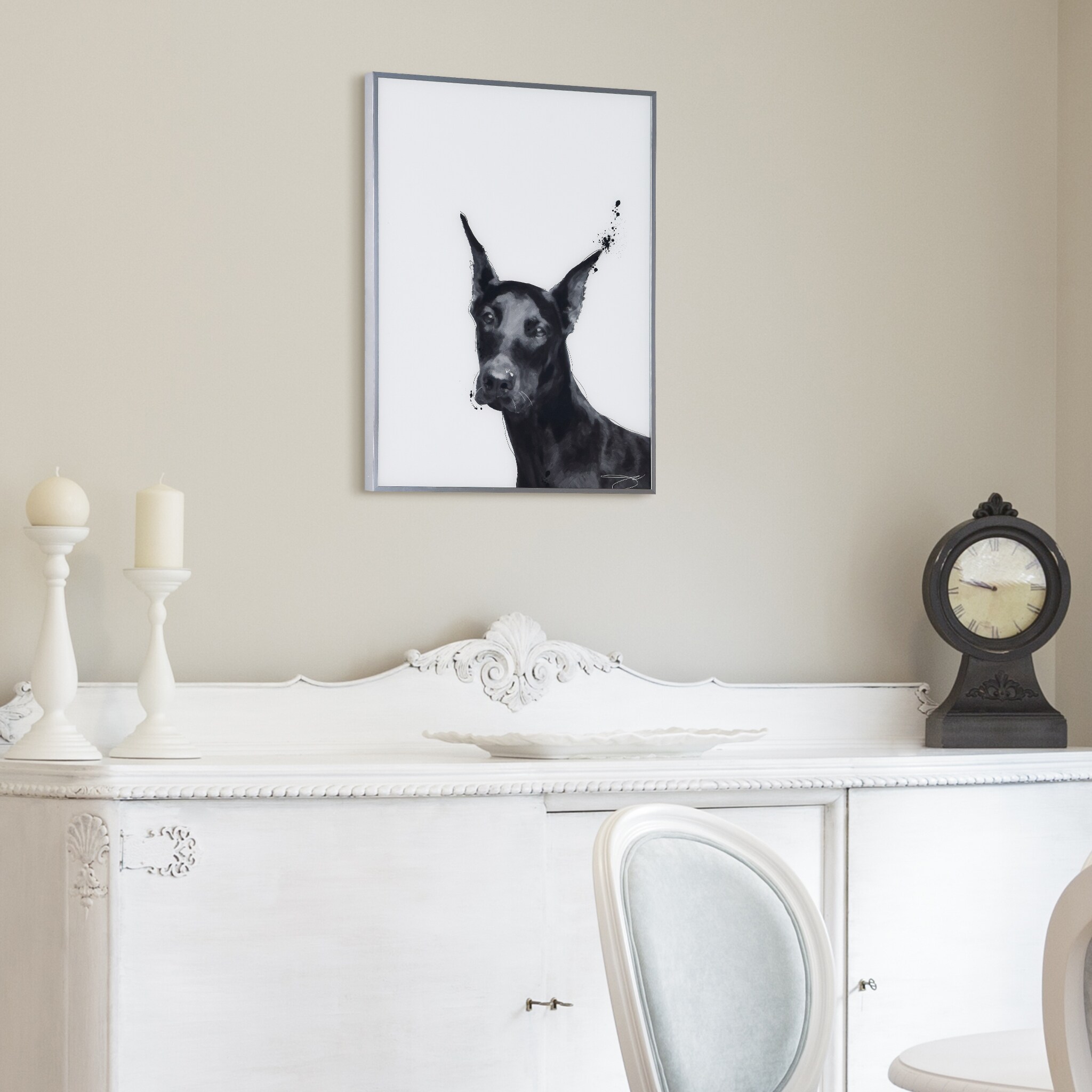 Empire Art Direct Doberman B and W Pet Paintings on Printed Glass Encased  with a Gunmetal Anodized Frame Animal Art Print, 24 in. x 18 in.  AAGB-JP1044-2418 - The Home Depot