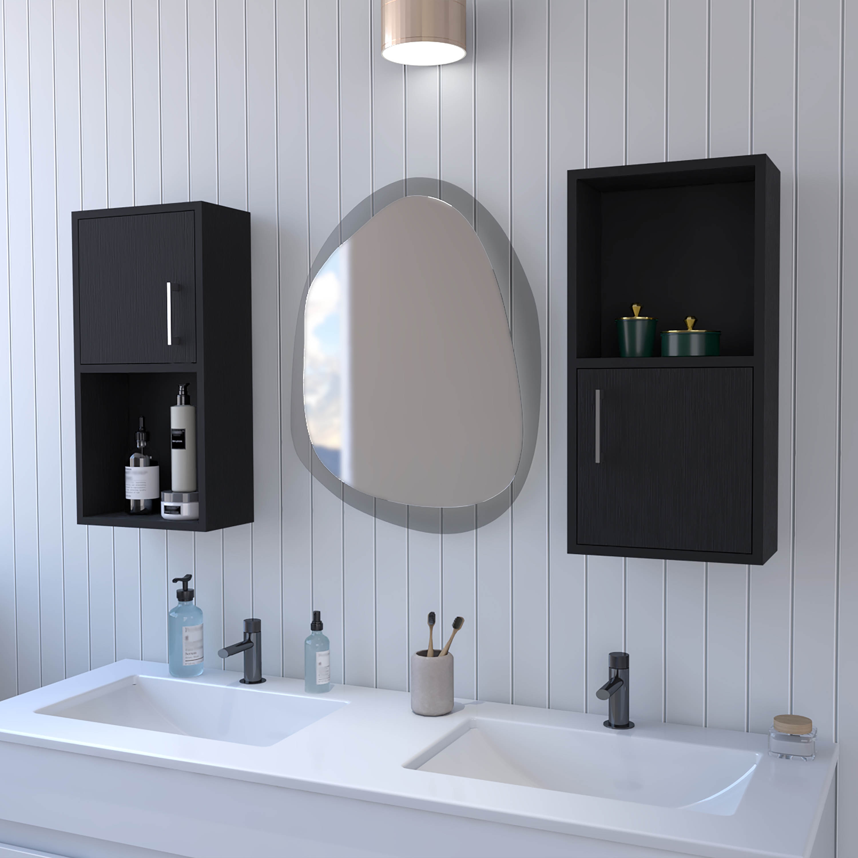 LOVMOR Dixie 2 bathroom medicine cabinets with storage with open shelf Black