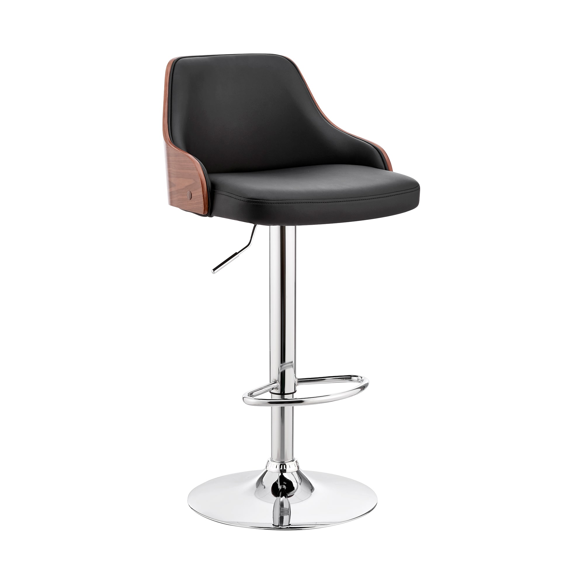Armen Living LCARBAWABL Asher Black Chrome 24.0-in H Adjustable Height Counter height Bucket seat Upholstered Swivel Wood Bar Stool with Arms and Back