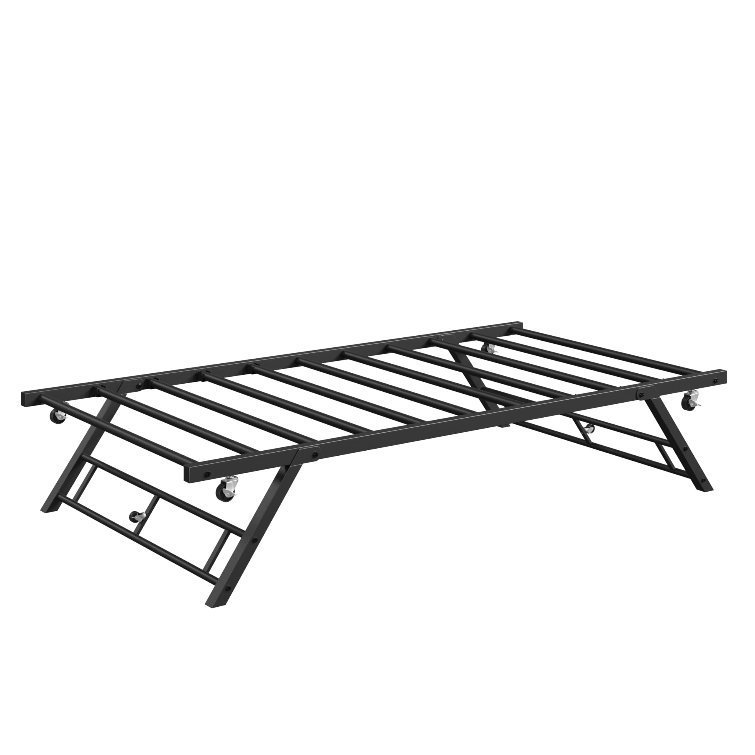 Garvee Stand Up Trundle Day Bed Pop Up Trundle Twin Trundle Bed Frame Only Metal Slats Support with Lockable Casters Noise-Free Design Black