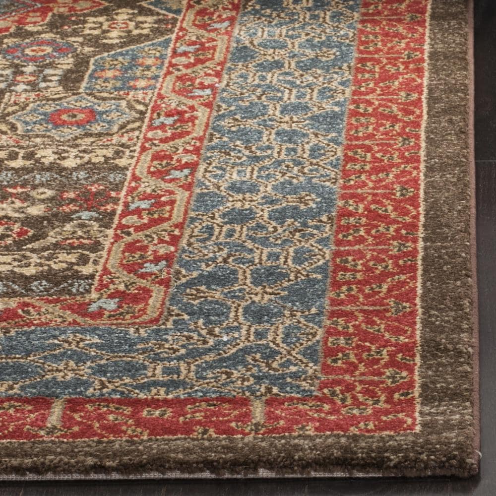 Safavid Style Red and Navy Synthetic Area Rug