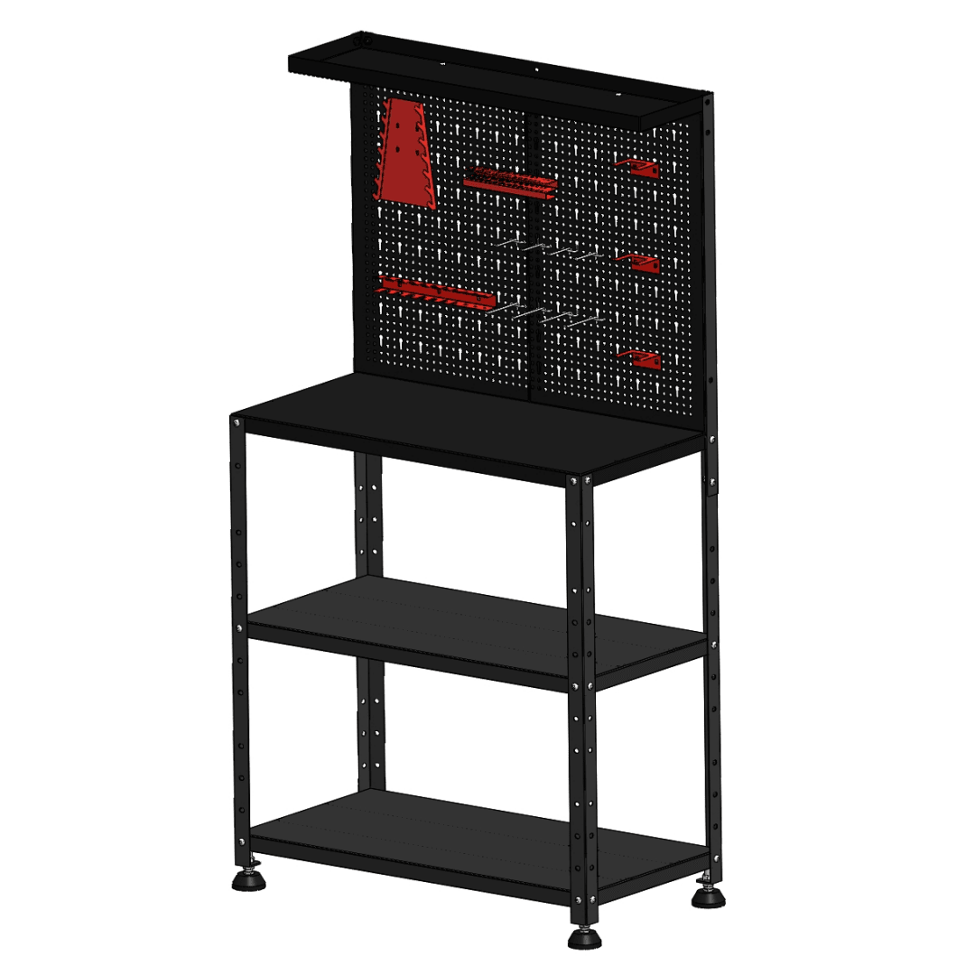 Qeetex NL-PHO-34SSJK7B Metal Workbench with Pegboard Garage Workbench with Pegboard and Storage DIY Work Table with Tool Hanging System Adjustable Metal Workstation for Workshop