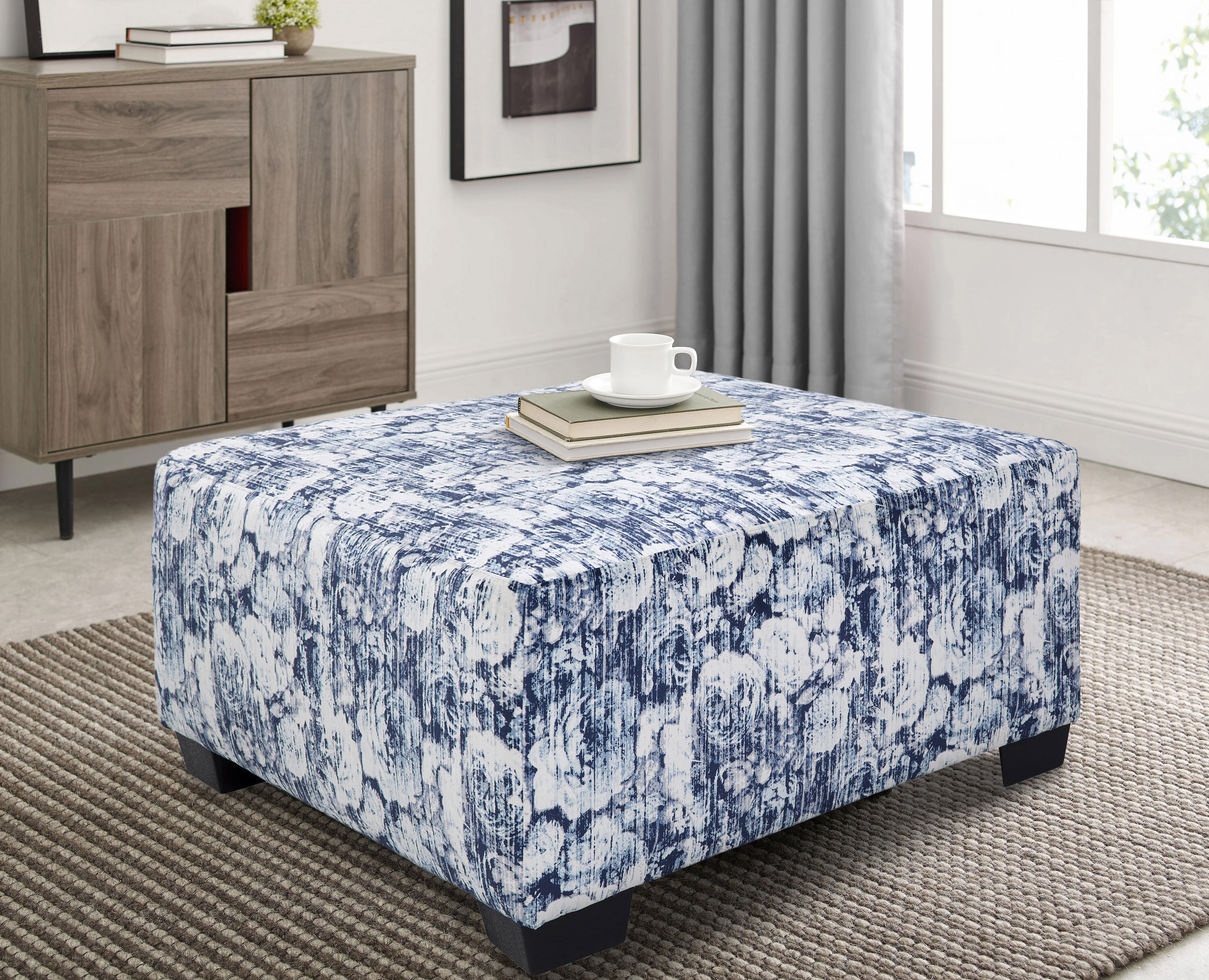 OSHOME 8-080-AO4V1 Casual Blue Floral Ottoman